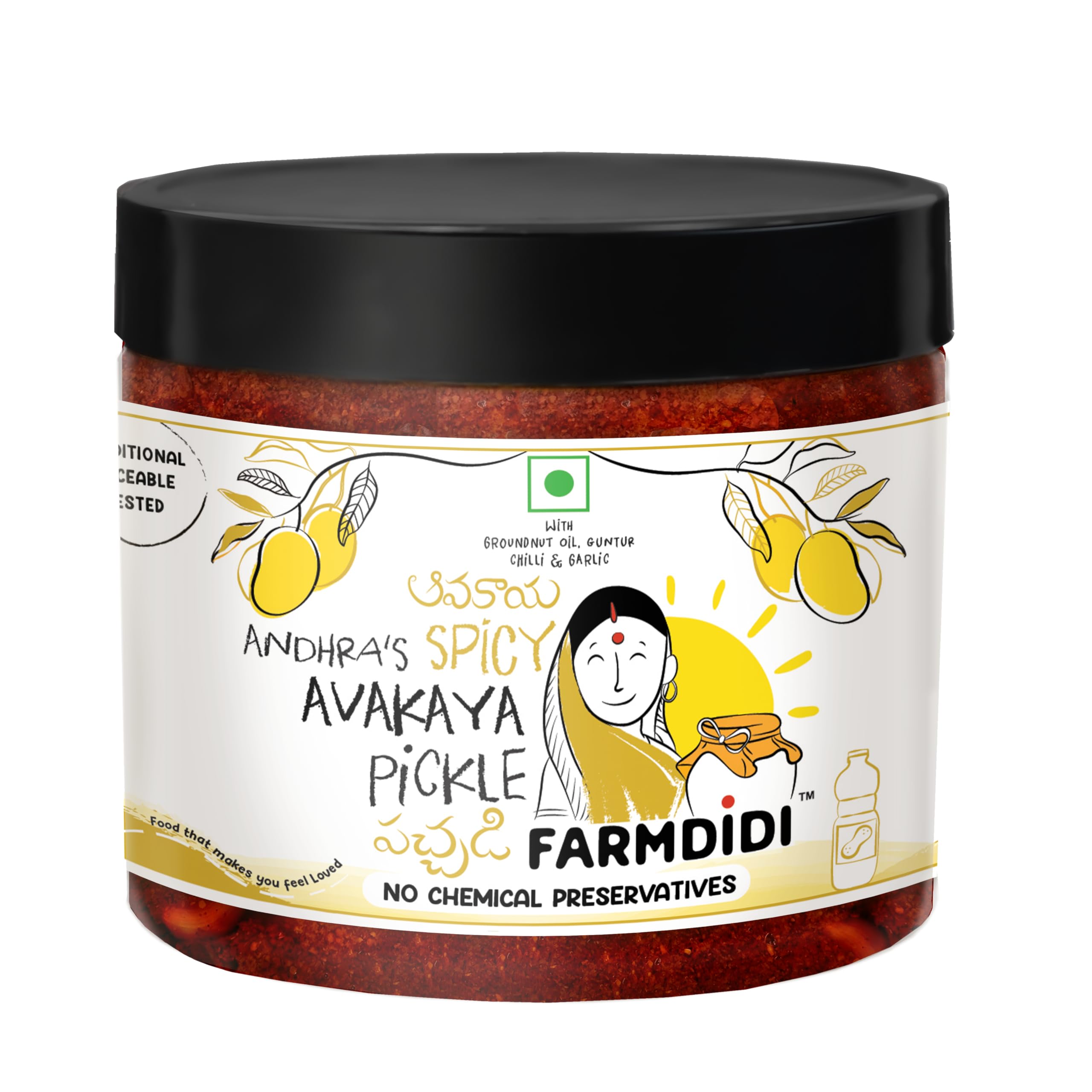 Farm Didi Avakaya Pickle In Fresh | Homemade Spicy Andhra-Style Mango Achar | Made With Groundnut Oil | South Indian Avakai Mango Pickle | Theekha Achaar | No Chemical Preservatives (325g)