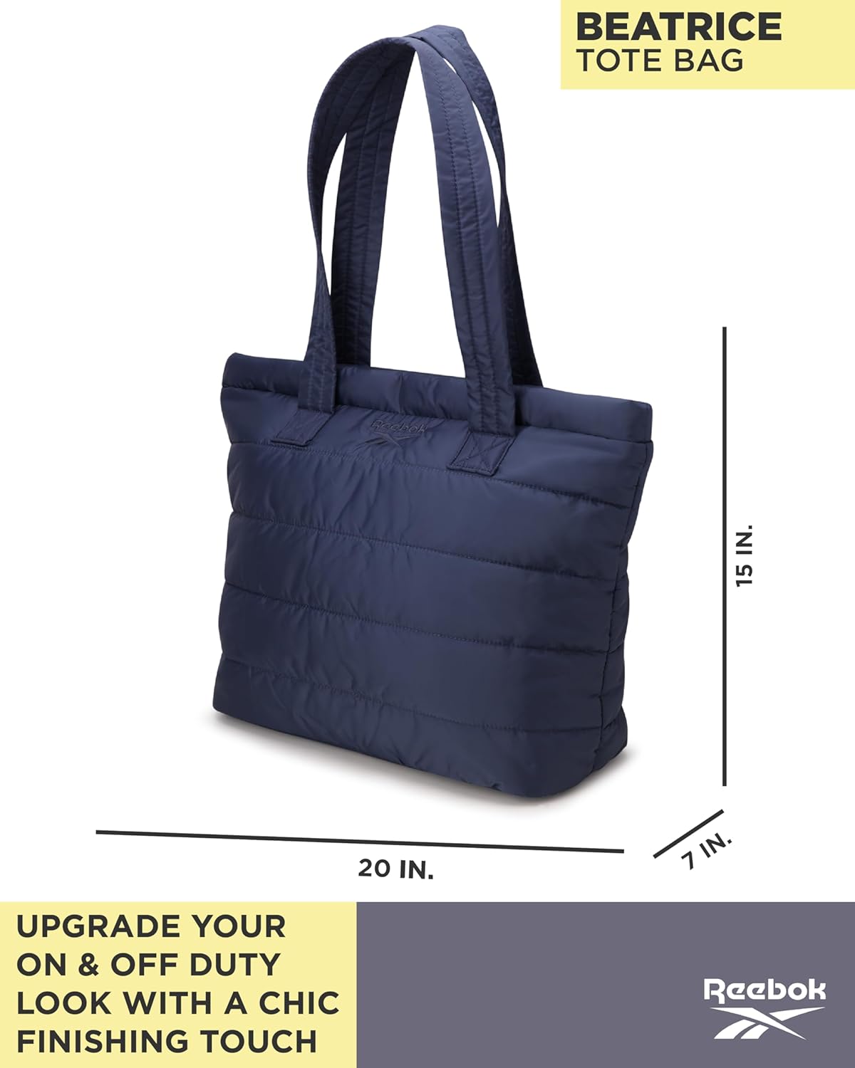 Reebok Womens Tote Bag - Lightweight Carry On Quilted Puffer Tote Bag for Travel, Work, Travel and Everyday Use