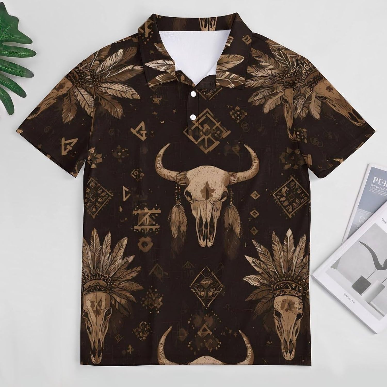 Native U.S.A. Tribal Skull Golf Polo Shirts for Men Casual T Shirts 5X-Large
