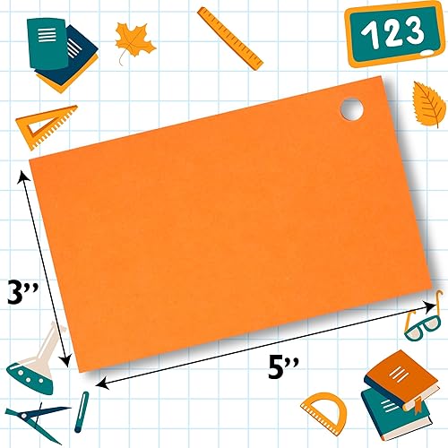 Miniatura 4 de Hapinest 1000 tarjetas flash en blanco de 3 x 5 con 20 anillos de carpeta, tarjetas de notas de índice perforadas previamente en 6 colores para
