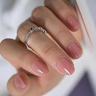 CurvLife Soft Gel Extra Short Press on Nails, 30Pcs Honey Peach Pink Oval Acrylic Fake Nails with Design Full Cover for Women Reusable Square Press on Nail Kit with Nail Glue Adhesive Tabs