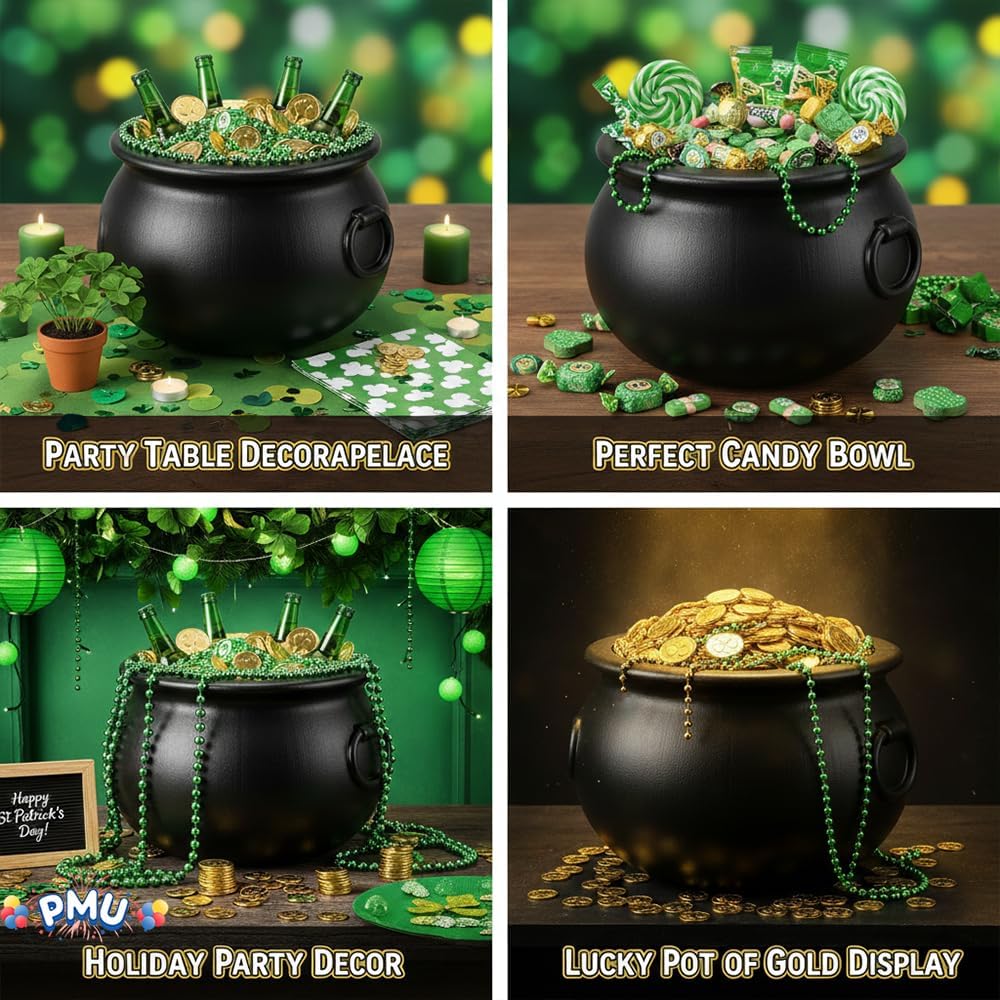 PMU Halloween Cauldron 6 Pcs 12" Witch Plastic Cauldron bowl Black, For Halloween Decor