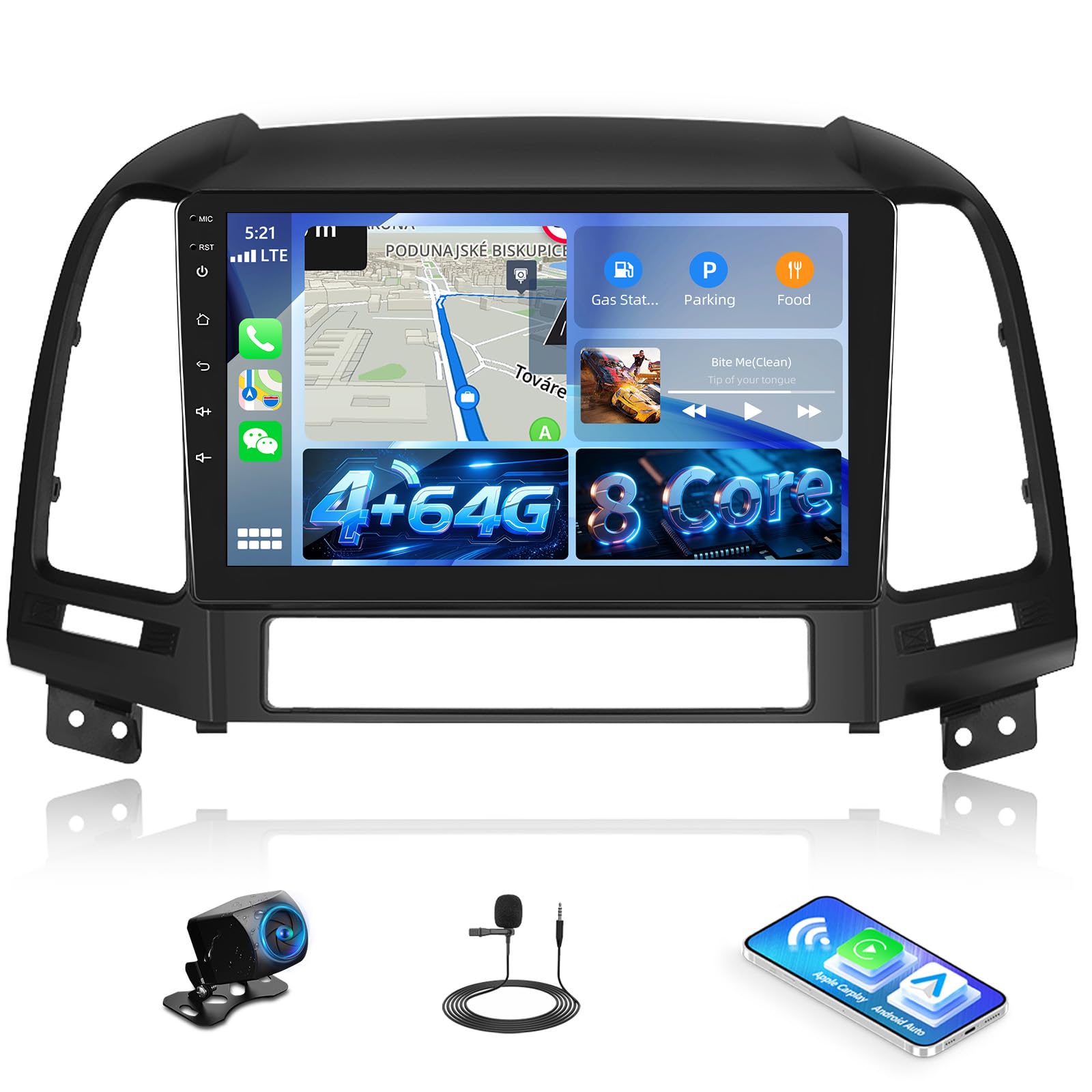 Photo 1 of [4+64G] 8-Core Android 15 Car Stereo for Hyundai Santa Fe 2006-2012 with Wireless Carplay&Android Auto,9 Inch Car Radio with Mirror Link Bluetooth FM/RDS WiFi GPS SWC Dual USB+AHD Backup Camera