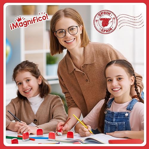 Miniatura 8 de Qilery 8 sellos para profesores de español, sellos de goma autoentintados para profesores, sellos de motivación para la escuela, sello de