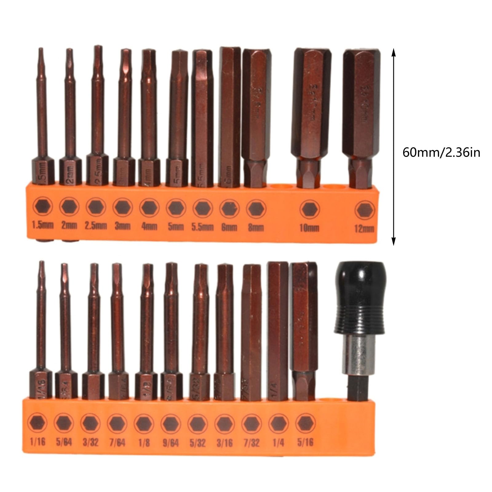 Juego de 23 Brocas con Llave Allen y Punta de Acero Juego de Brocas con Destornillador magnético Juego de Brocas de 60 mm