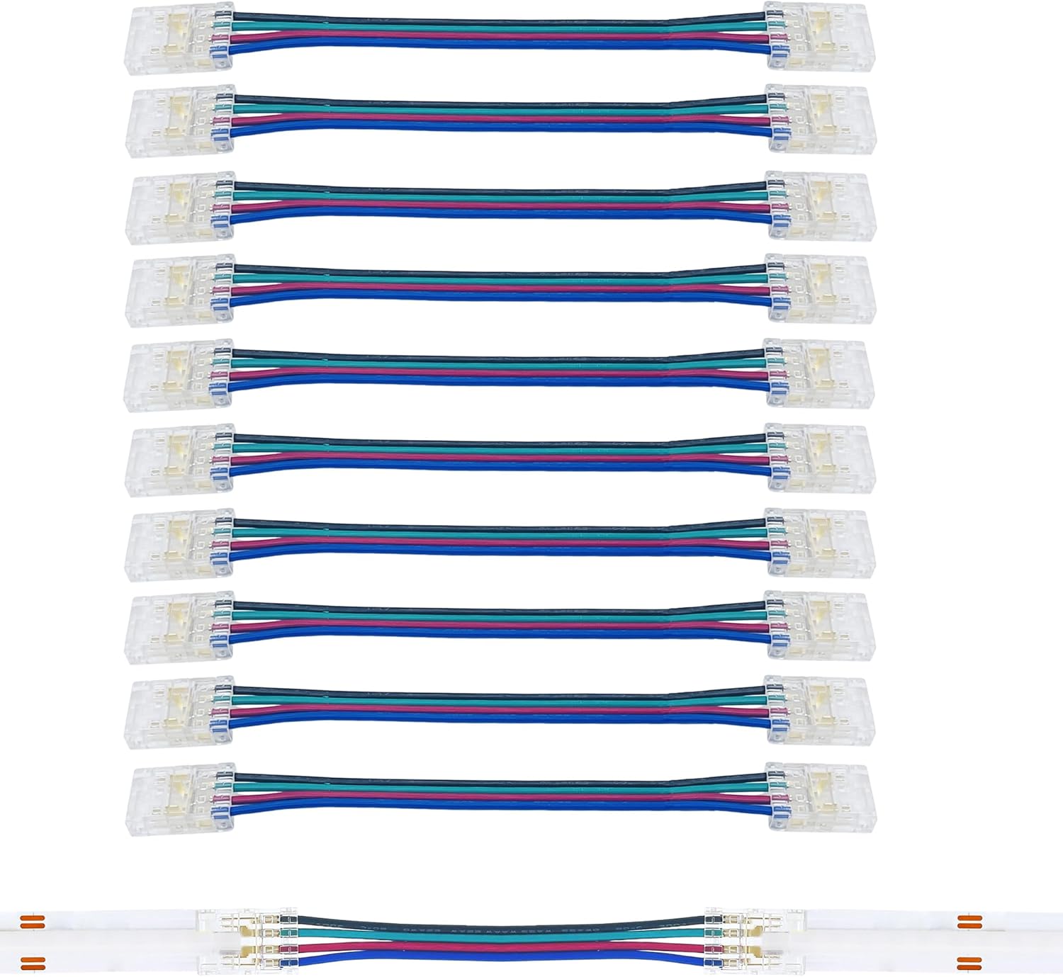 10mm 4Pin 10Pcs COB LED Strip Connectors,Double-Ended Strip to Wire Solderless with 10cm Wire Connector,for Double Color 5V/12V/24V LED Strips,No Soldering Required,Secure Connection.