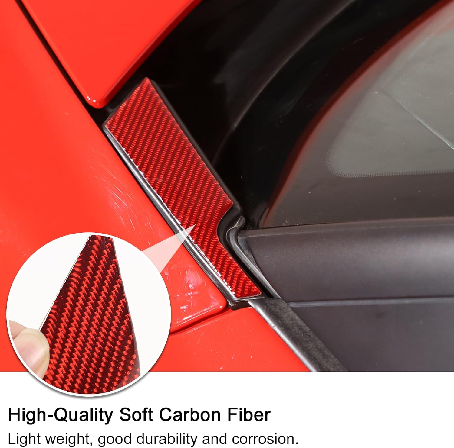 PIUGILH Hood Triangle Panel Trim Cover, Soft Carbon Fiber Exterior Sticker for Corvette C6 2005-2013 Car Body Decoration Accessories (Red)