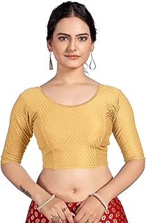 Women's Blouses Readymade Gold Stretchable Saree Crop Top Choli Free Size
