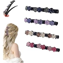 Newnewlooks Sparkling Crystal Stone Braided Hair Clips, 4pcs Rsvelte Triple Braided Hair Clips with 3 Small Clips for women, Small Rhinestone Hair Braid Clips B