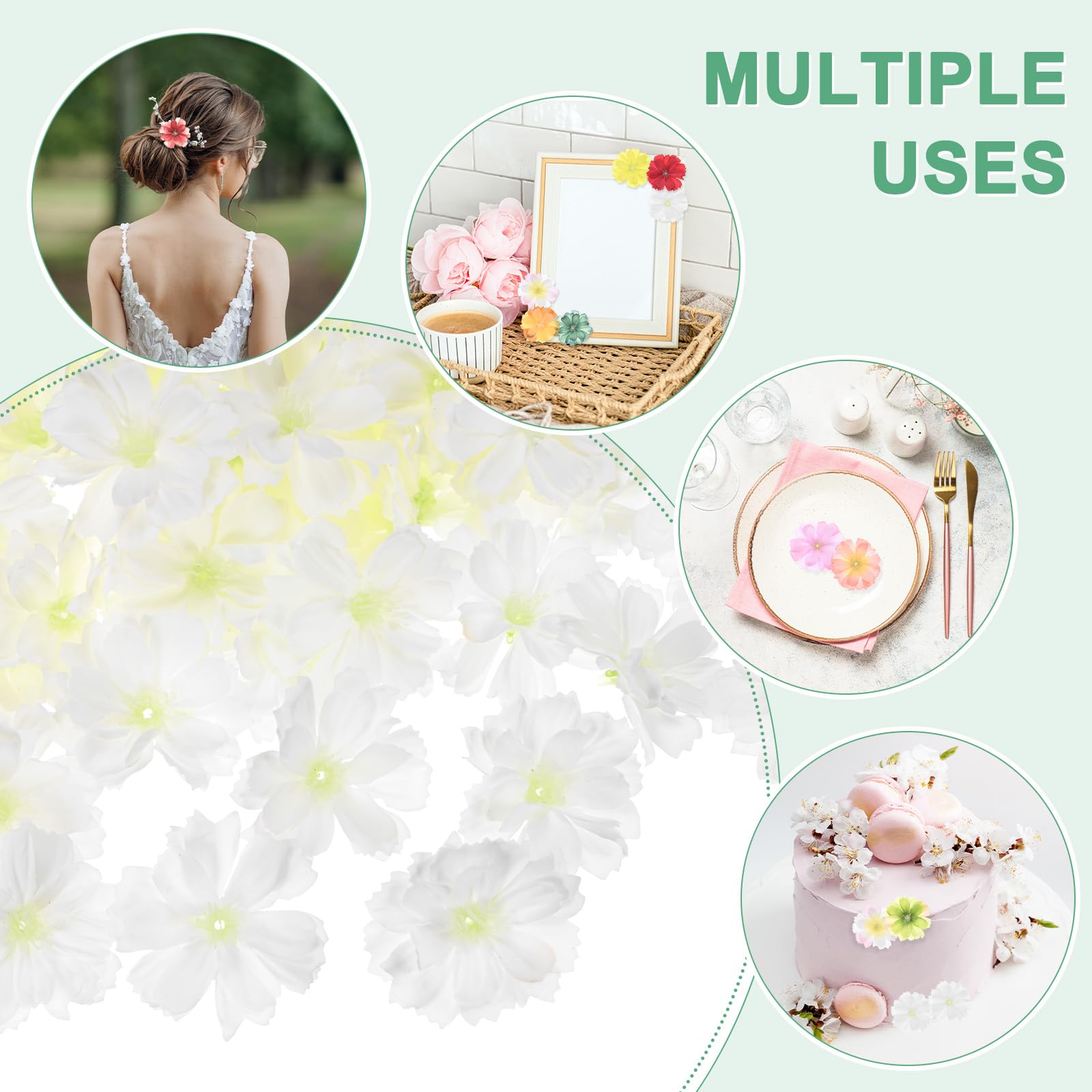 M METERXITY 50-Pack Artificial Flower Heads, Silk Fake Plum Blossom Head for Wedding/Garland/Hat/Shoes/Party Decoration - Image 4