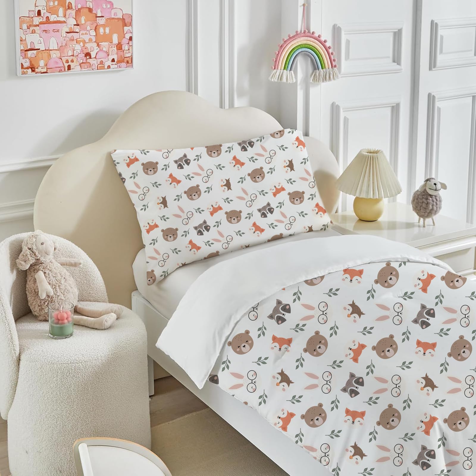 DJDEA Cot Bed Duvet Cover Set, Animals Toddler Bedding Set including Zip Fastening, Kids Duvet Cover 120x150cm With 40x60 cm Pillowcase - Image 4
