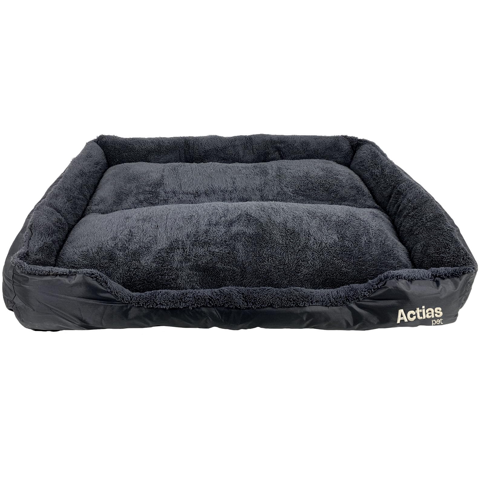 Actiaspet - Soft Washable Dog & Cat Bed | Cozy Faux Fur Fleece Cushion Basket for Pets & Puppies (Black, XXLarge)
