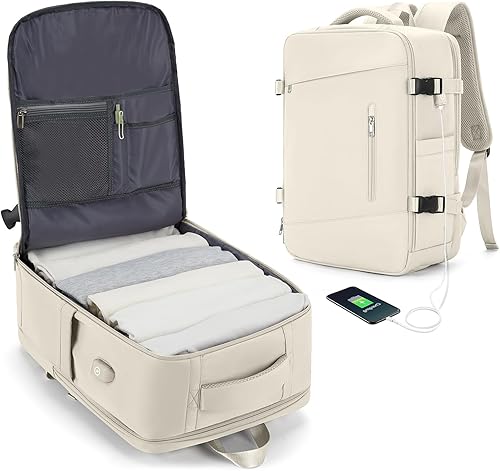 Miniatura 1 de VECAVE Mochila de viaje para laptop, mochila aprobada para vuelos,Mochila deportiva para universidad casual, E-beige-3, Mochila casual