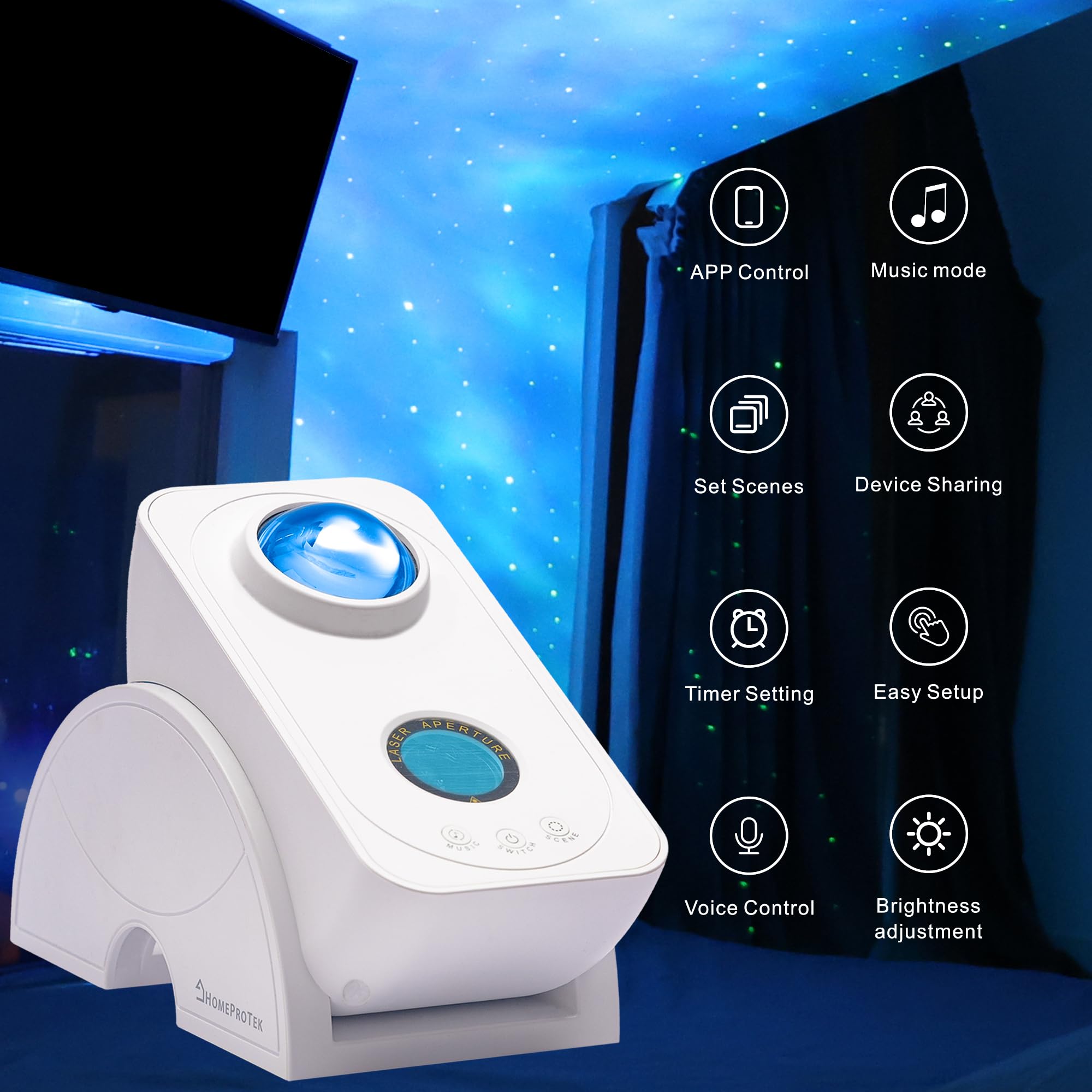 HOMEPROTEK Projecteur Galaxie, Projecteur Ciel Étoilé - Intelligent Contrôlé par application Galaxy Projector rotatif à 90 degrés Hey Google et Alexa compatible Lampe Projecteur Galaxie Plafond