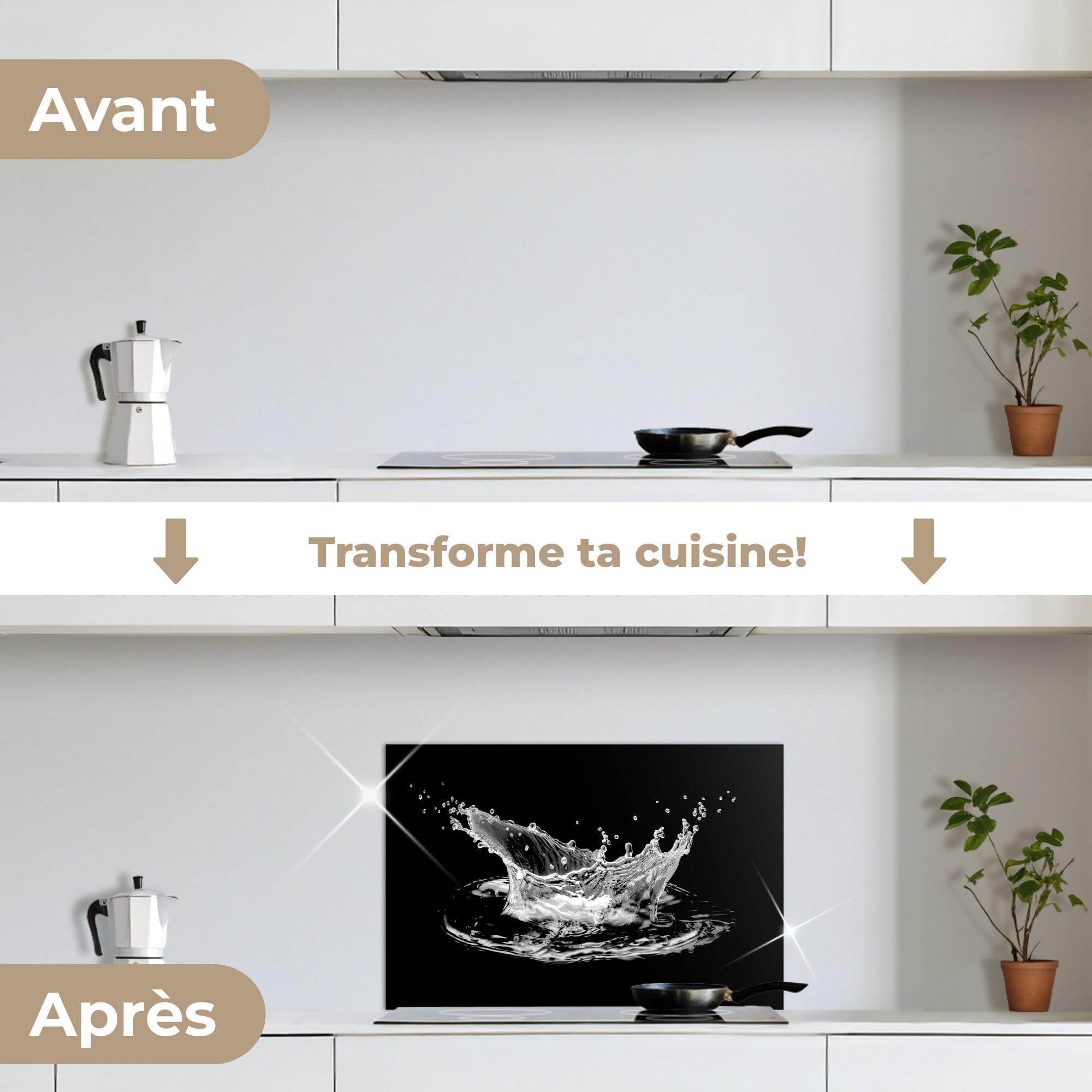 KitchenYeah© Credence Adhesive Pour Cuisine 40x60 cm Panneau Mural Adhesif Fond De Hotte Plaque Pvc Murale Peel And Stick Protege Mur Eau - Éclaboussure - Noir