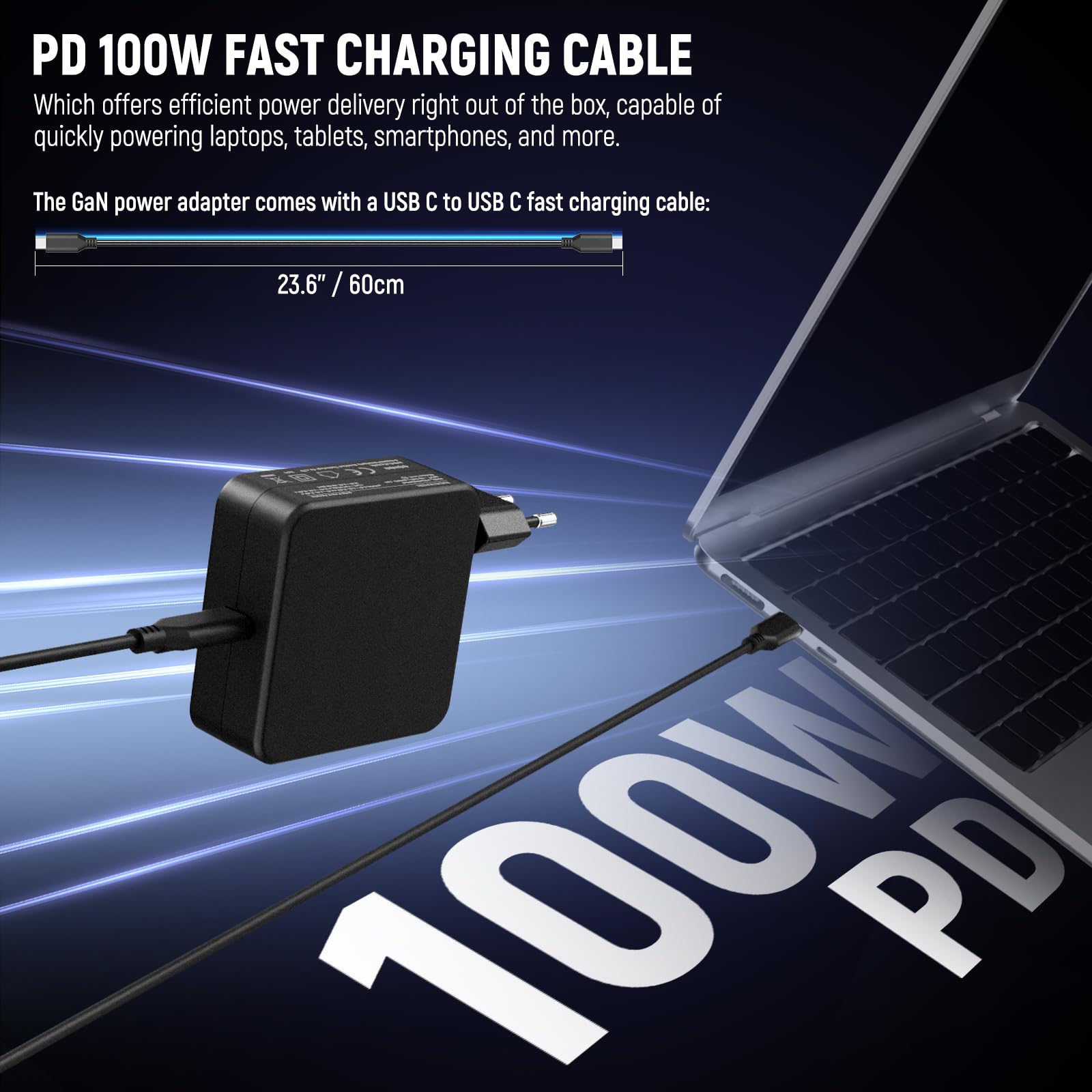 NEEWER Ładowarka PD 100 W USB C z kablem do szybkiego ładowania USB C 100 W, GaN ładowarka AC zasilacz sieciowy do NEEWER HB80C HS60B HS60C lamp wideo V Mount akumulator NP-F, PD200W0500G4E