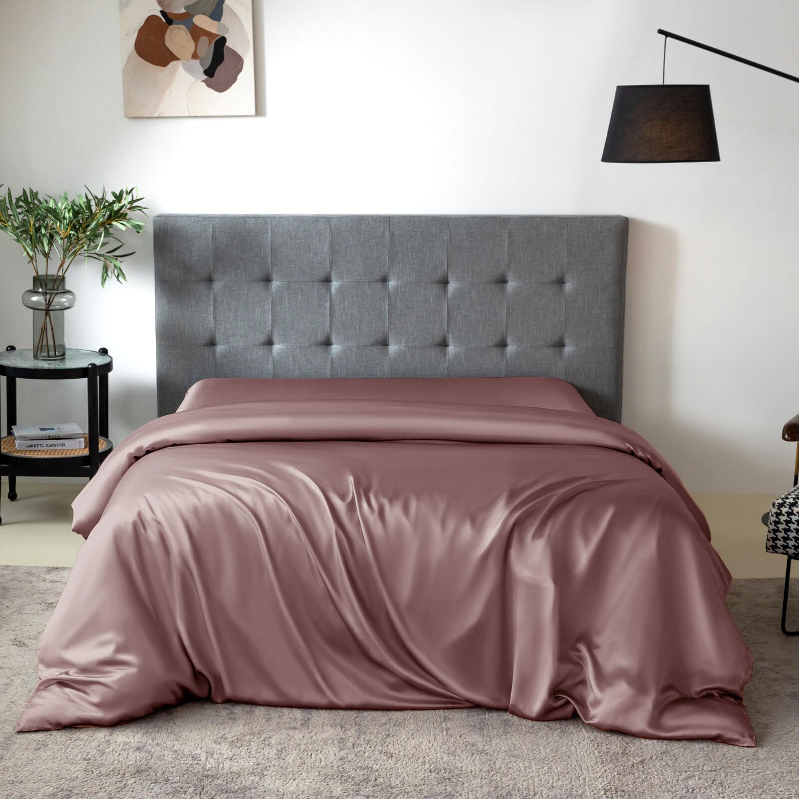 THXSILK Silk Duvet Cover, 100% 7A+ Mulberry Silk Comforter Cover, Seamless, Breathable, Easy Care Zipper Closure, 1 Duvet Cover Only - Full, Purple