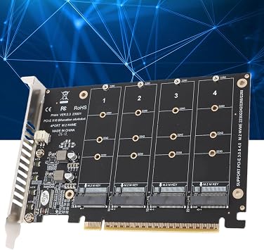 M.2 PCIE Adapter Card, 4 Port M.2 NVMe SSD to PCIE X16 M Key Hard Drive Converter Reader Expansion Card PC Internal Expansion Card Pcie Nvme Adapter (ph44)
