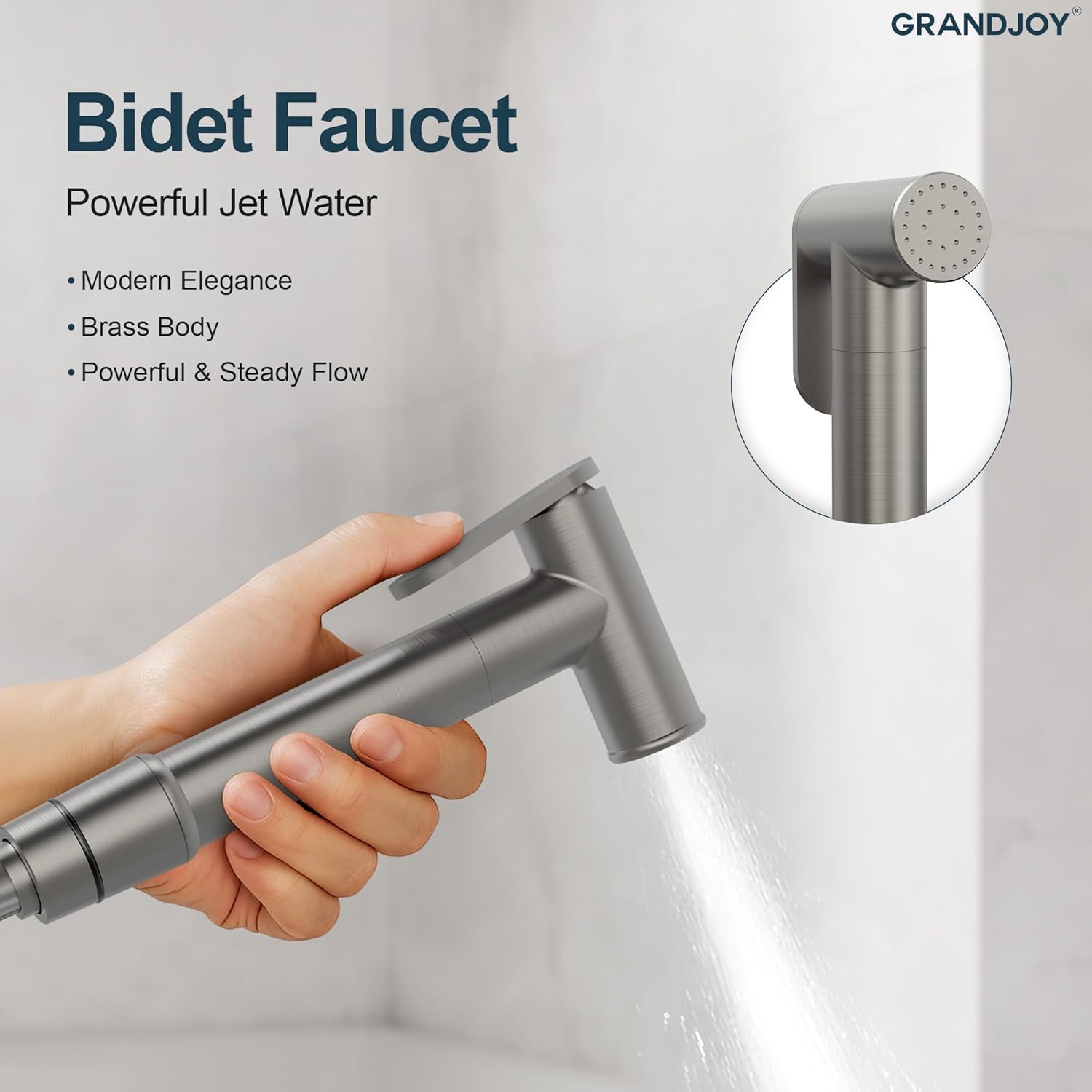 Brushed Nickel Hot & Cold Handheld Bidet Sprayer for Toilet, Adjustable Water Pressure Control, 47-Inch Stainless Steel Hose Wall Mount Bidet Faucet for Feminine Wash & Cloth Diaper