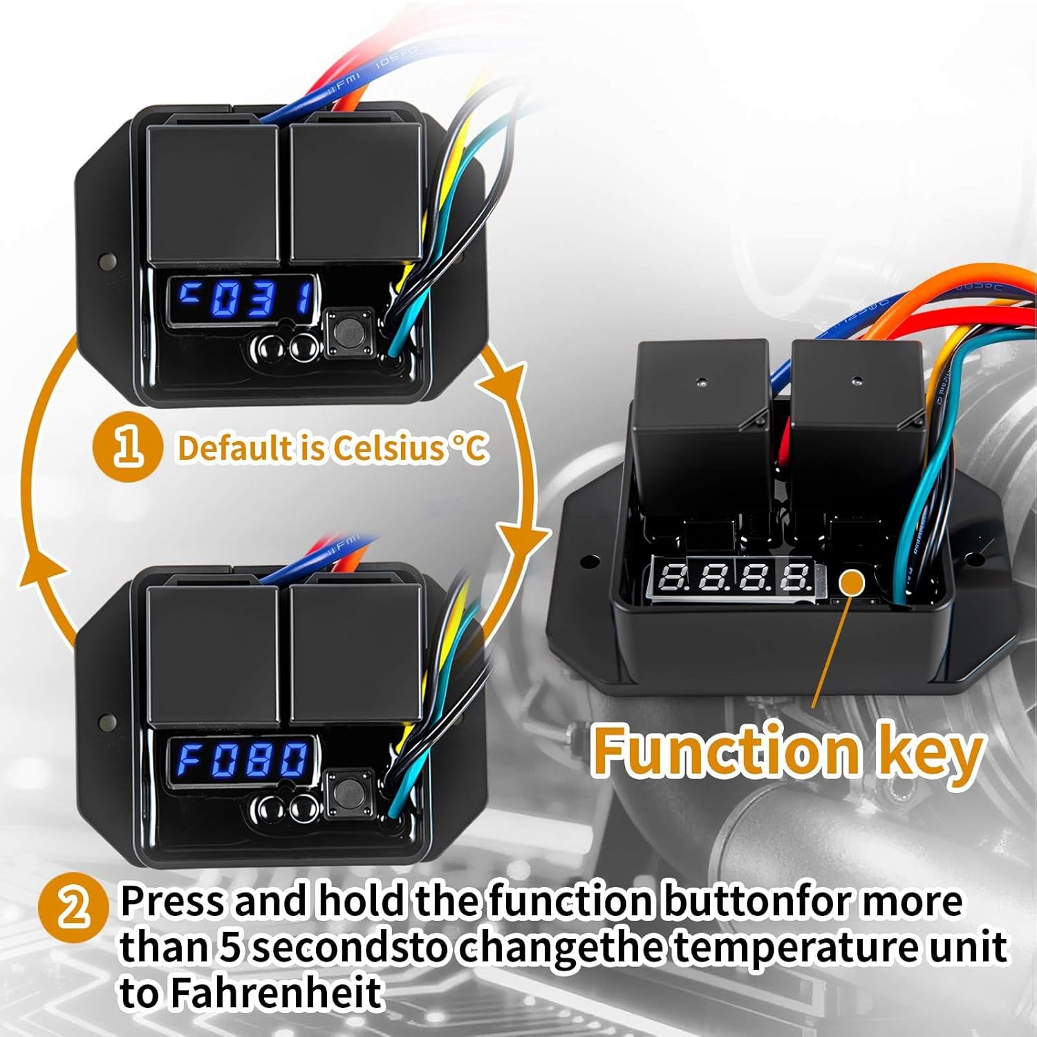 Digital Radiator Fan Controller Switch Kit #0444 12V,Adjustable Temperature Range (104-230°F) Thermatic Dual Fan Relay Kit for Automotive Systems Replace #0444,12V