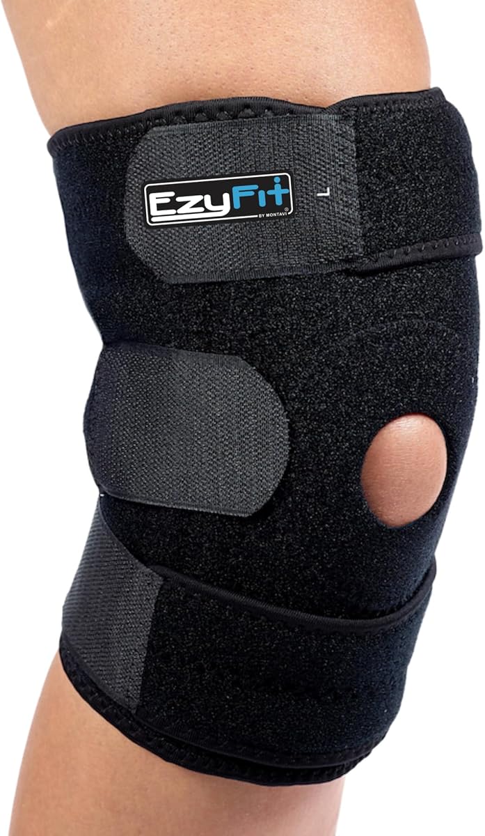 Rodillera EzyFit - Soporte ajustable para artritis, desgarro de menisco ACL y alivio del dolor de rodilla o recuperación de lesiones - Además de estabilizadores laterales dobles para hombres y mujeres - Tamaño grande - 14" - 17"