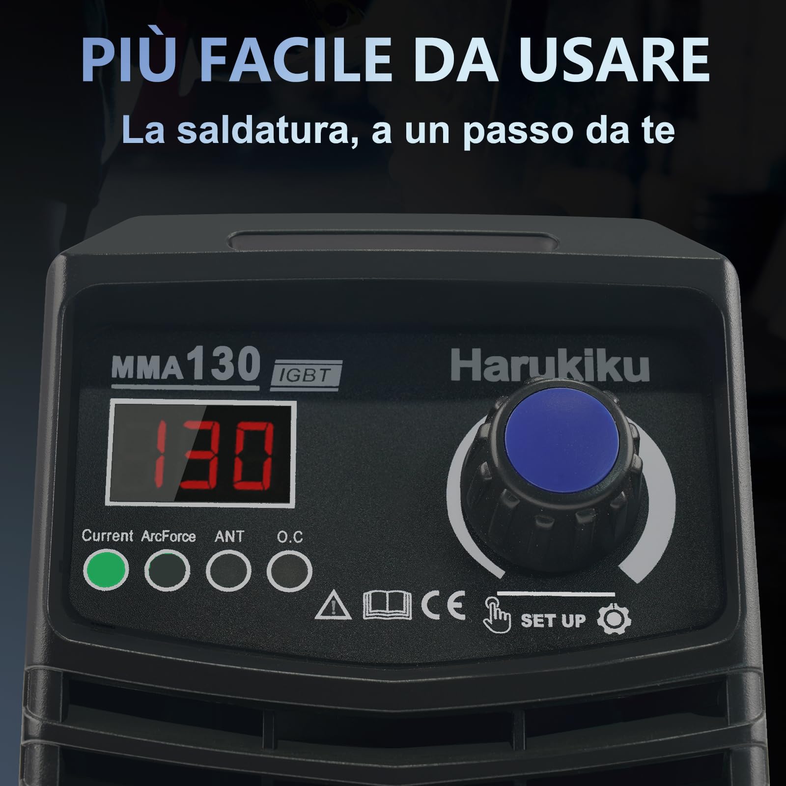 Saldatrice a Elettrodo MMA130 Digitale – Mini Saldatrice Inverter, Compatta e Leggera con Funzione Anti-Stick, Cavi 3+2 m, 21,5 x 14 x 8,5 cm, per Hobbisti e Fai da Te