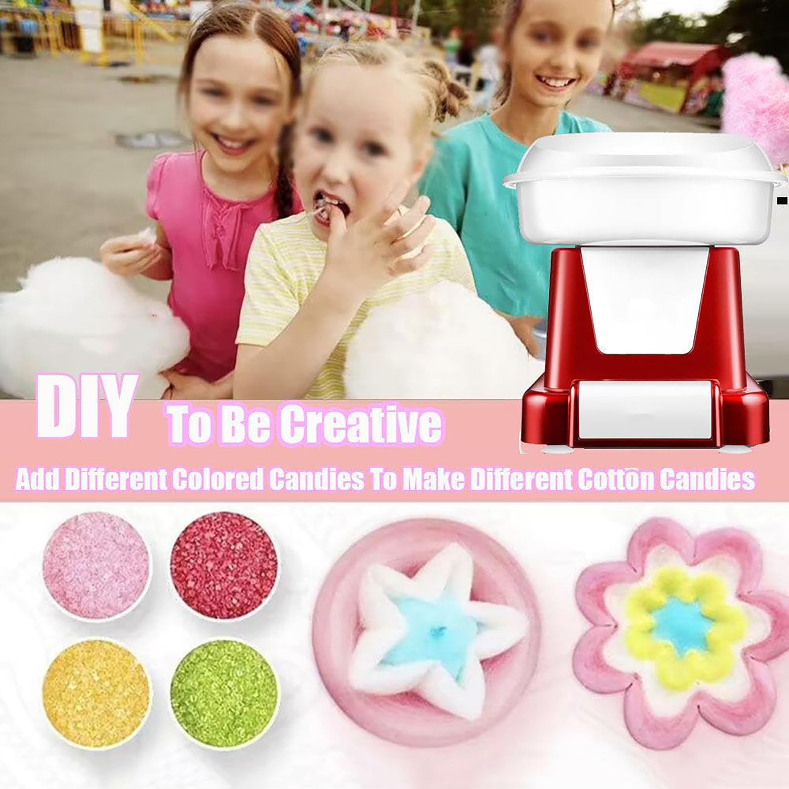 Máquina de algodón de azúcar retro, portátil para el hogar, para hacer hilo dental de caramelo, fácil de limpiar, mini diseño para niños, hogar, fiesta, cumpleaños y festivales
