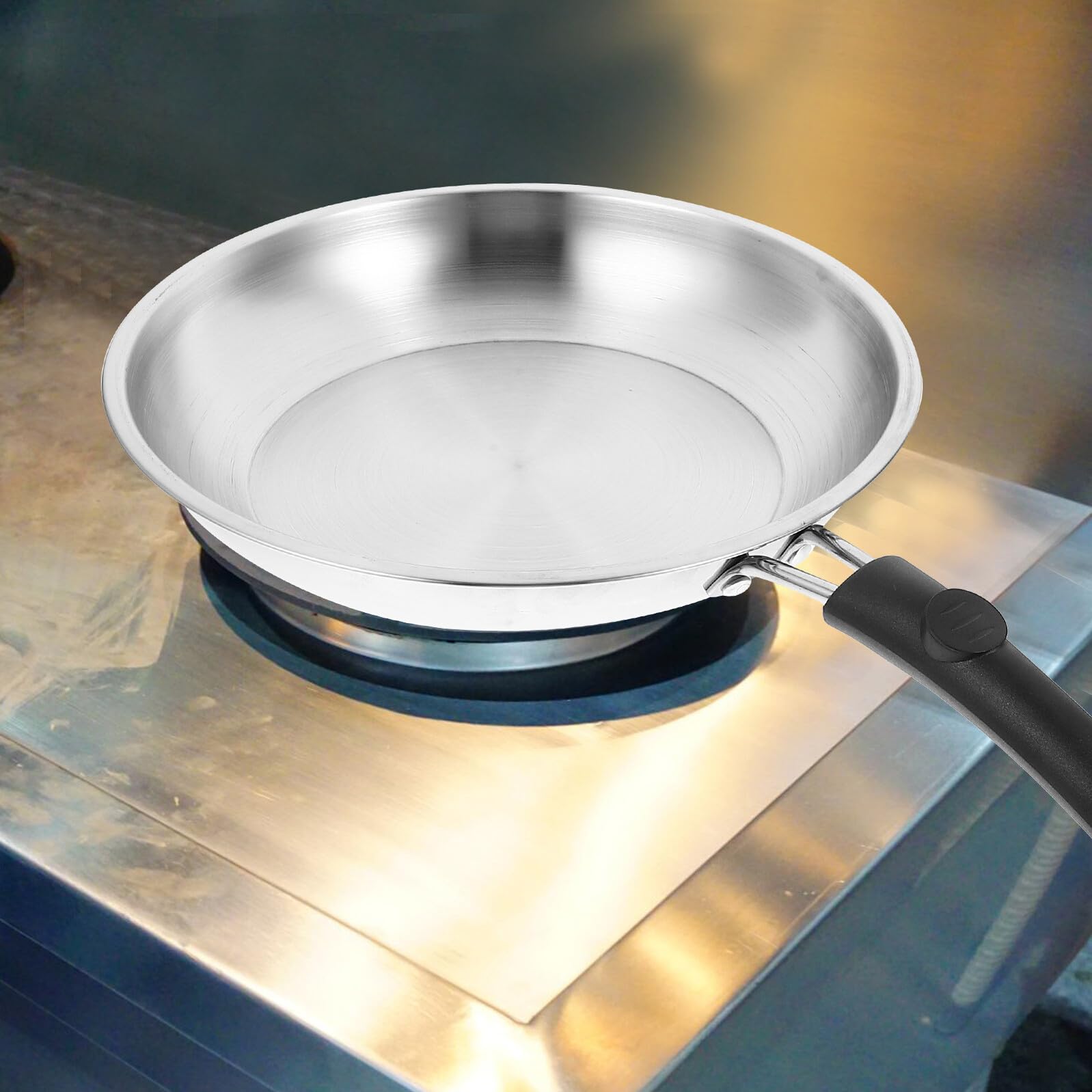 jojofuny Padella Antiaderente in Acciaio Inossidabile 22 CM Fondo Spesso Manico in PP Adatta per Piani Cottura a Gas e Induzione per Bistecche e Frittate Resistente e Facile da Pulire