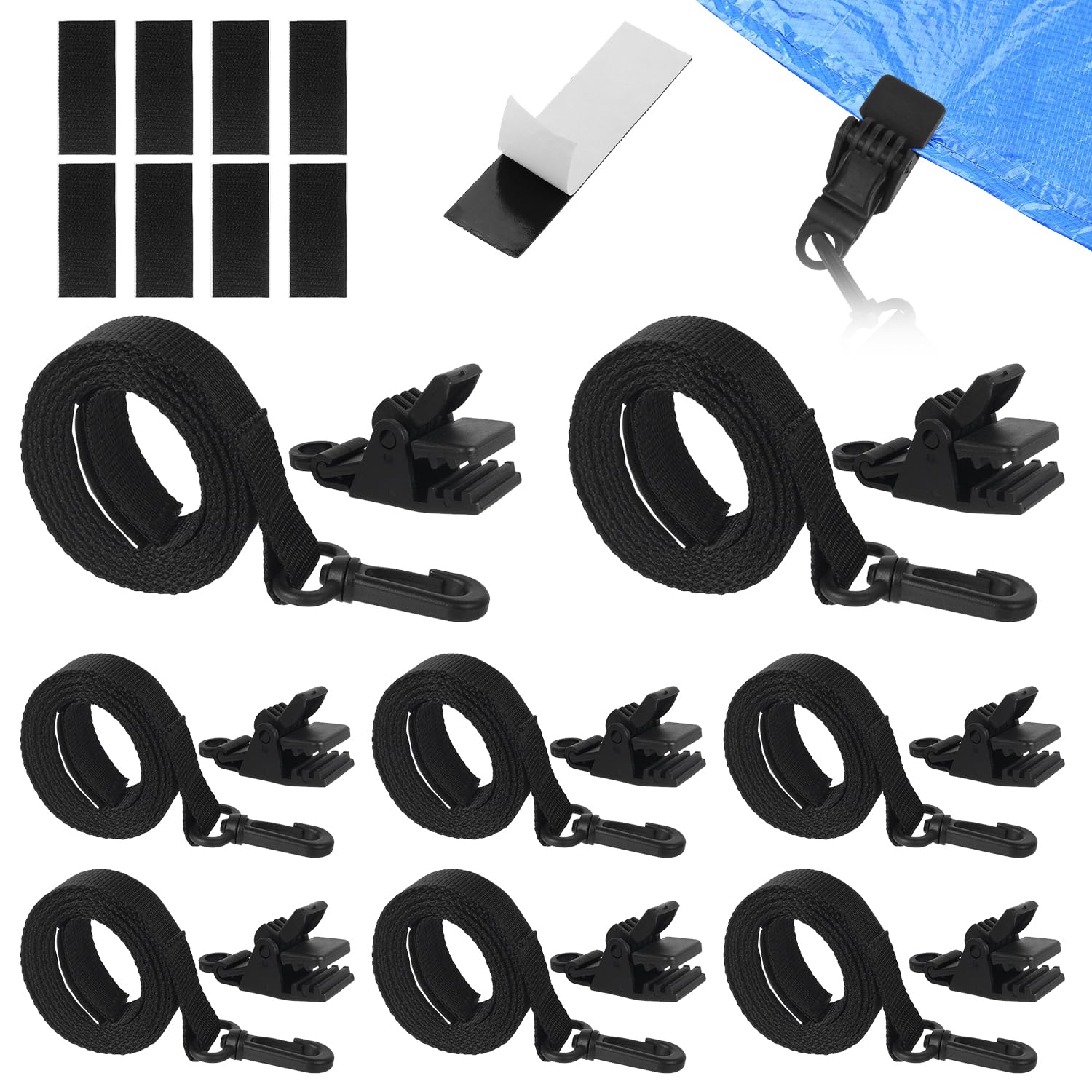 Clips et sangles de bâche solaire pour piscine creusée, kit de fixation été pour enrouleur
