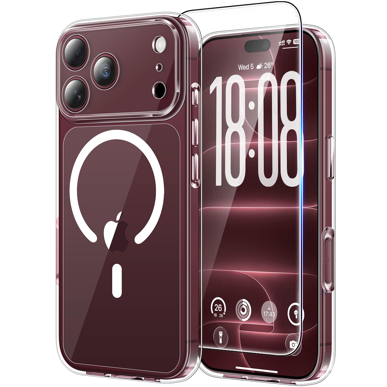 TAURI für iPhone 18 Pro Hülle 6,3" mit Schutzfolie - Durchsichtig