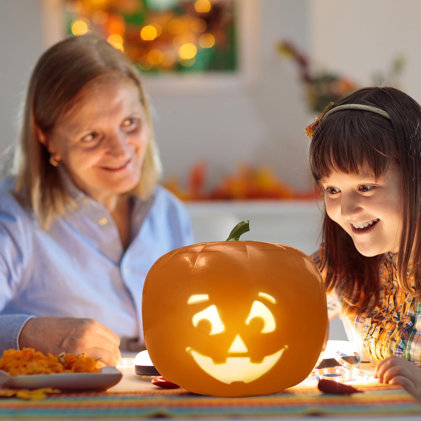 Demiawaking Sprechende und Singende Kürbis, Animierter Kürbis mit eingebaut Projektor-Lautsprecher, LED Nachttischlampe, Halloween Deko, Halloween Kürbis mit Sound (A)