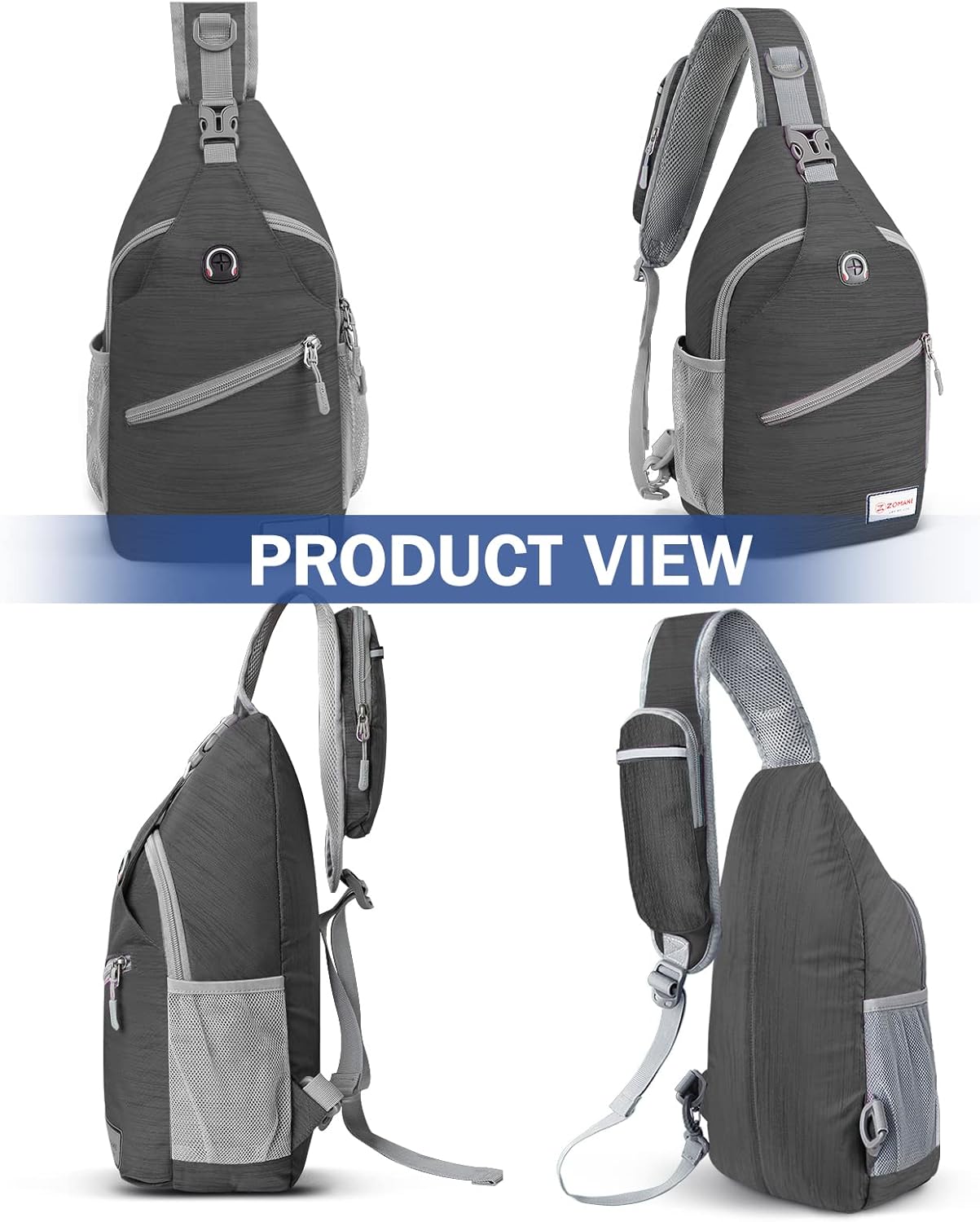 ZOMAKE Sling Bag,Small Crossbody Sling Backpack,Water Resistant Shoulder Daypack for Travel,Anti Thief Chest Bag for Hiking(Black(Stripe)) - Image 6