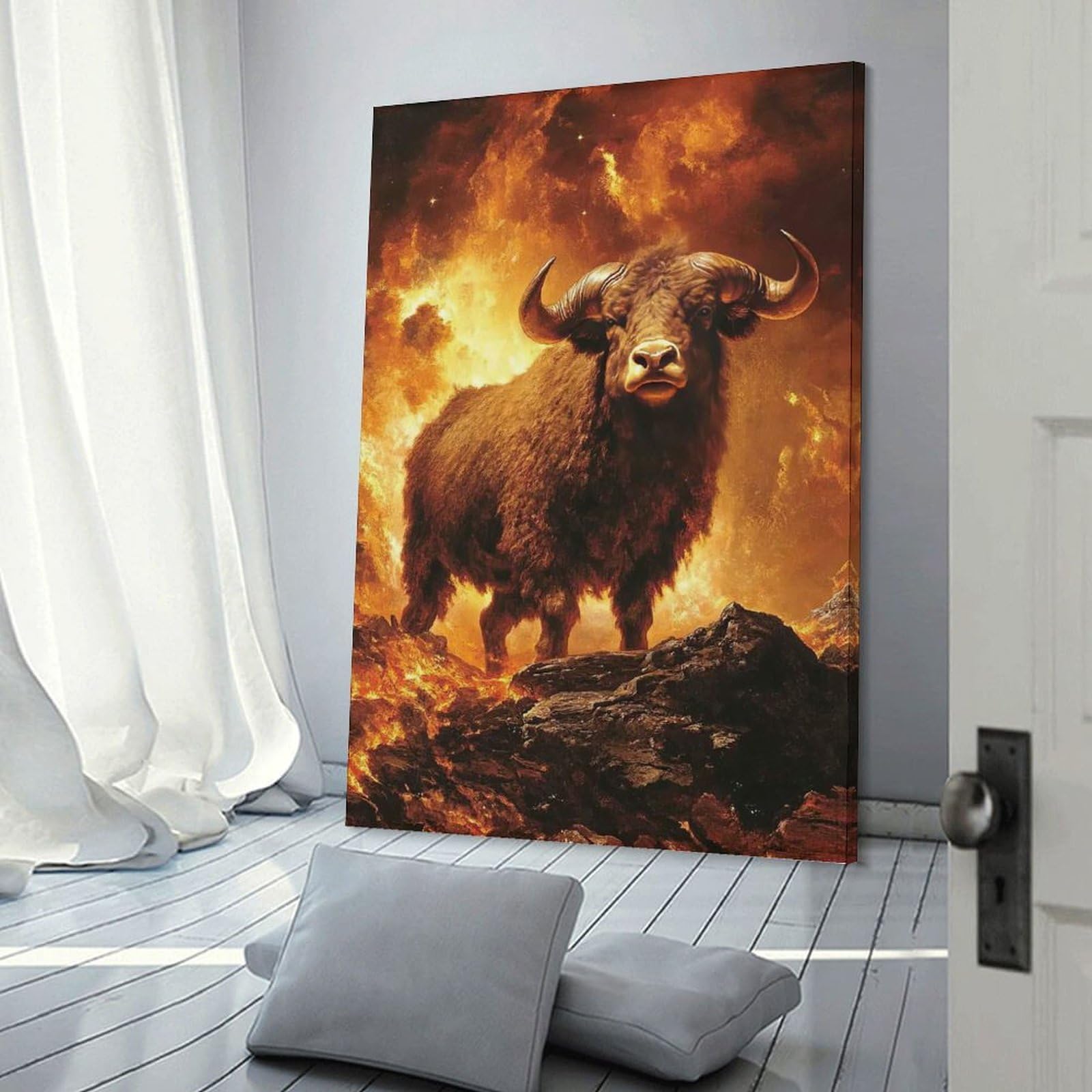 Junmoney Frame-Style-15 Wall Picture Print Fiery Bull, 20X30inch(50X75cm), For Feature Walls In Flats Or Modern Rooms, An Easy Match For Collected Prints