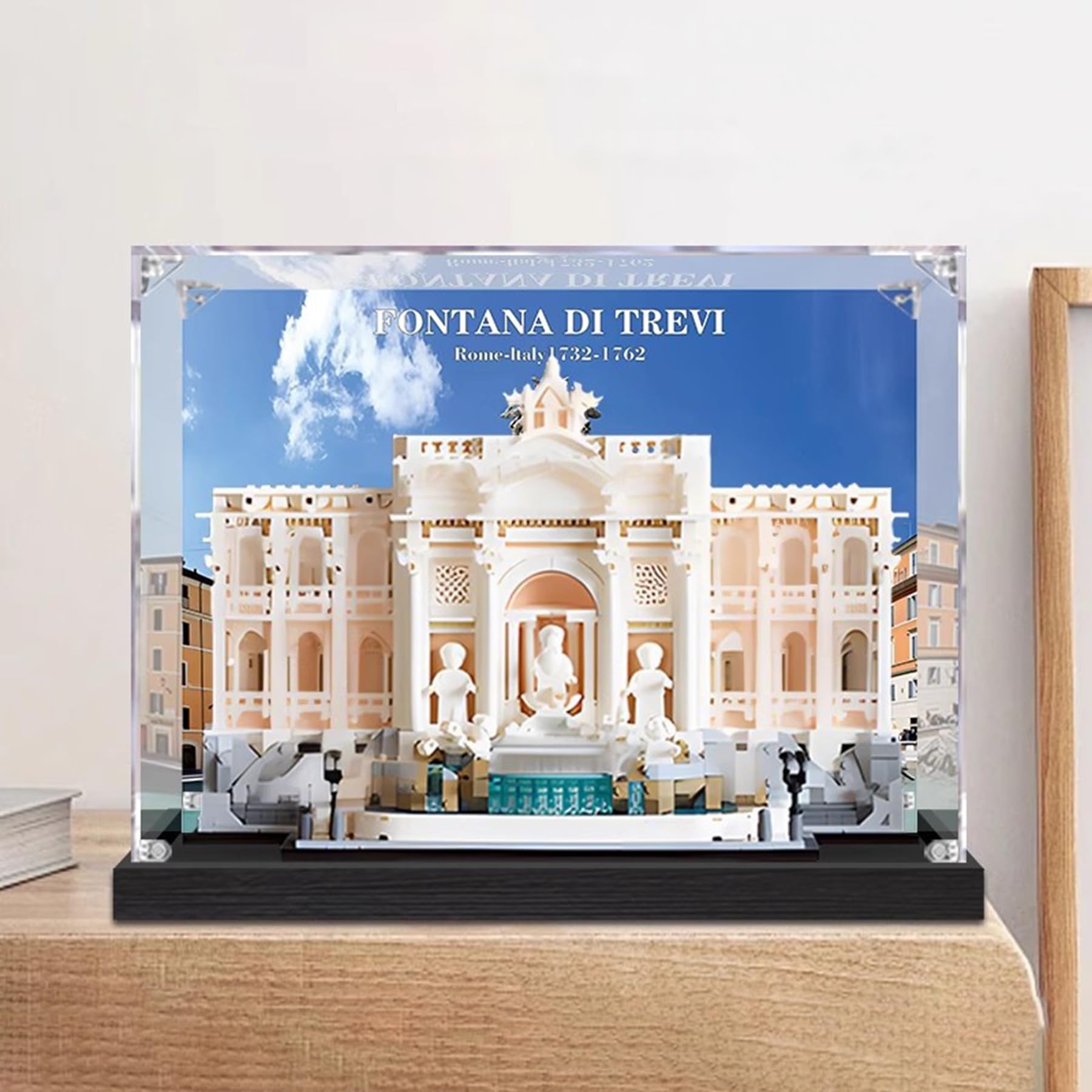 XNSHENGXAN Acrylic Display Case Compatible to Lego #21062 Trevi Fountain (15.7*7.8*11.8in), Display Cases for Collectibles, Sturdy Protection for Your Collectible,Black Base,3MM Background