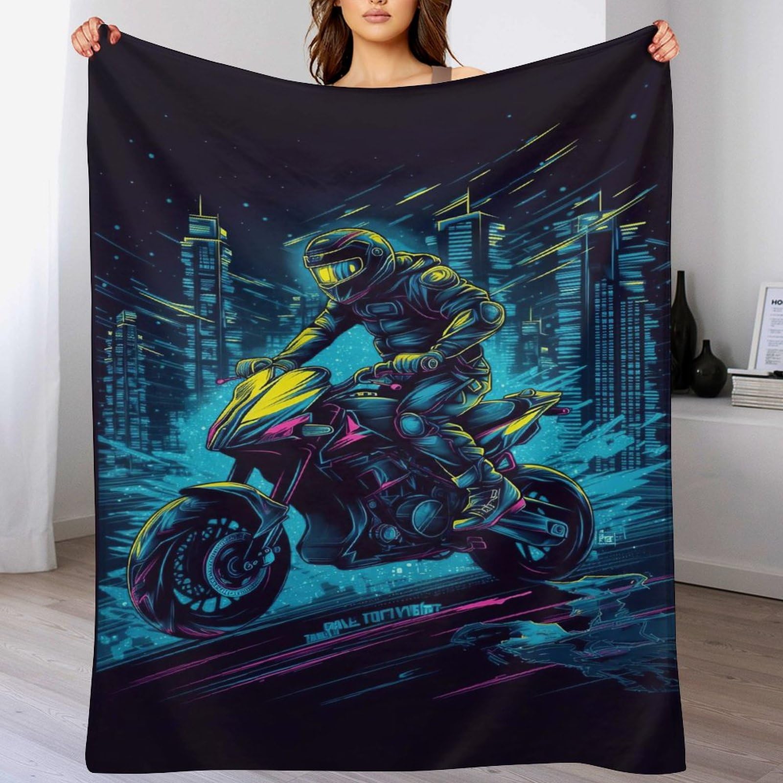 Couverture Polaire Moto en Flanelle Épaisse Plaid Canapé Lit 180x200cm