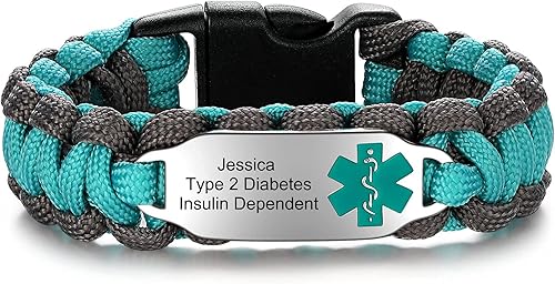 JF.JEWELRY Medical Alert Bracelet for Women  Stainless Steel Medical Emergency ID Bracelet  Paracord Braided Medical Alert Bracelet  Free Engraving