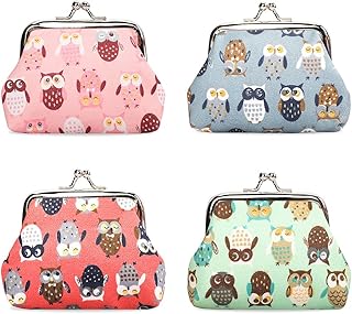 Oyachic 4Pcs Portamonete a Scatto Kiss Lock Coin Purse Vintage Portafoglio Borsa Scatto Pouch Bags con chiusura Clic-Clac per Chiavi, Carte (Gufo)