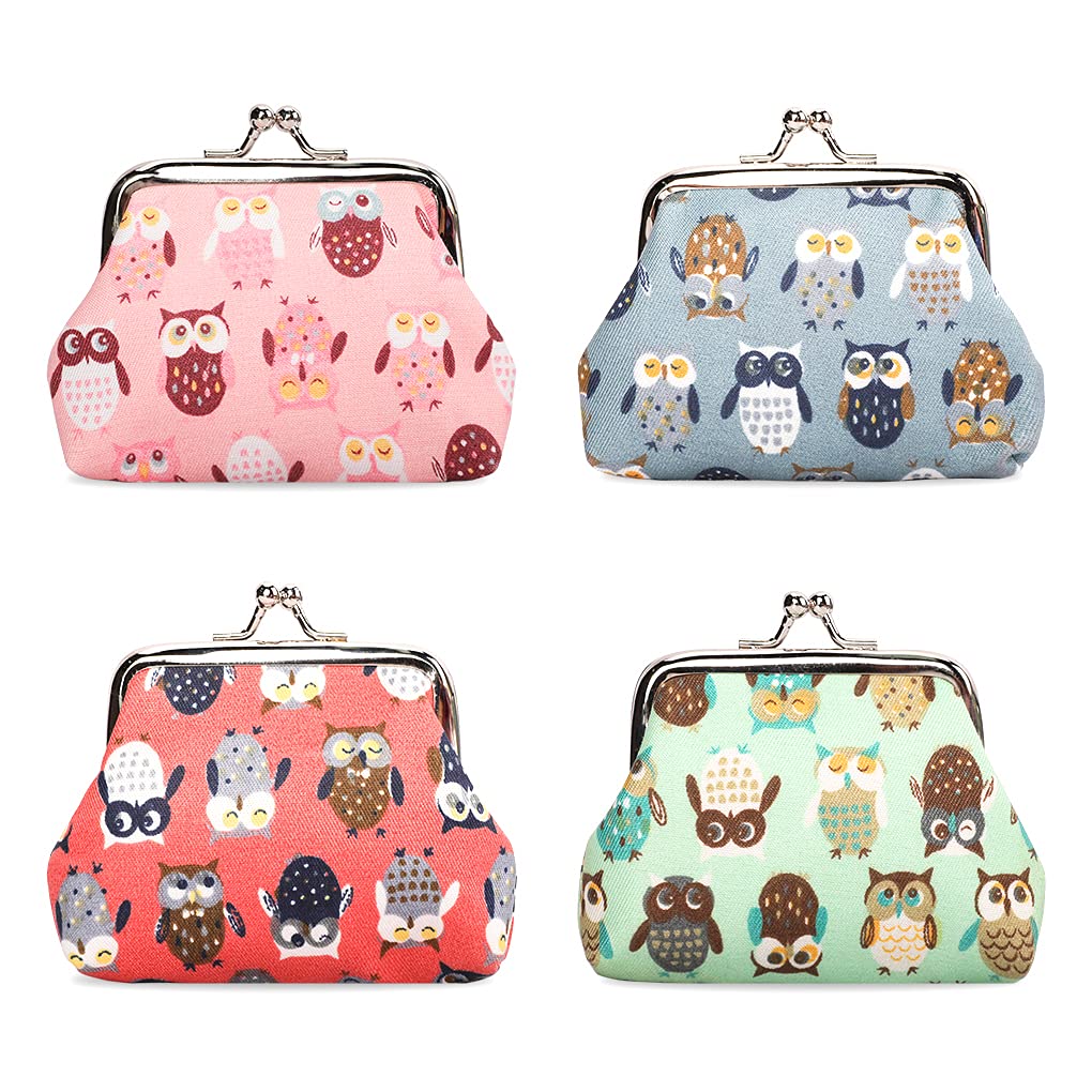 Oyachic4 Pcs Coin Purses,Floral Change Purses,Rose Flower Wallet, Canvas Change Pouch,Vintage Handbag with Kiss lock Clasp for Women