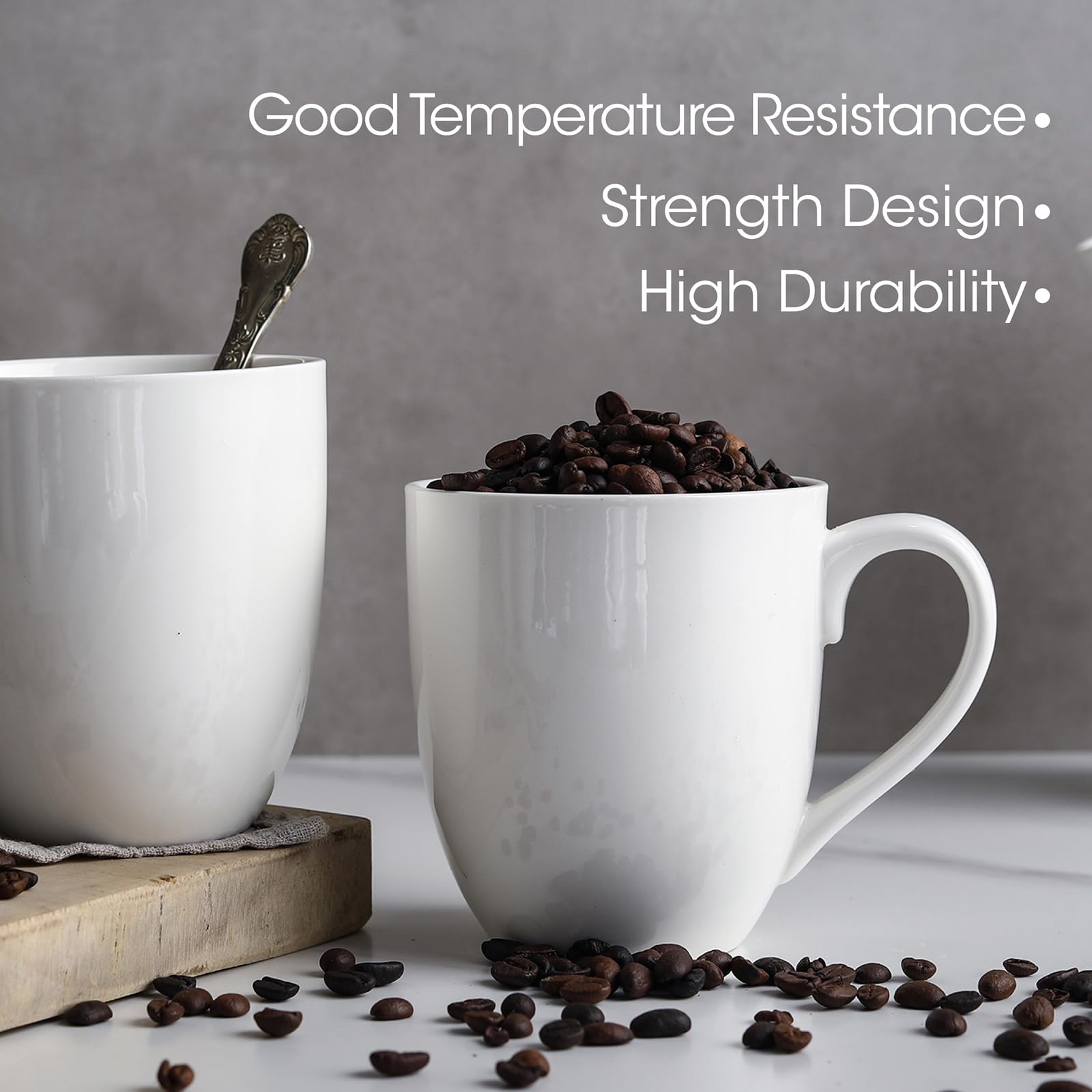 Taza de café blanca de 16 onzas, taza de leche de gran capacidad, taza de cerámica para café, té caliente, taza de capuchino de cacao caliente, apta para microondas y lavavajillas (6 piezas)