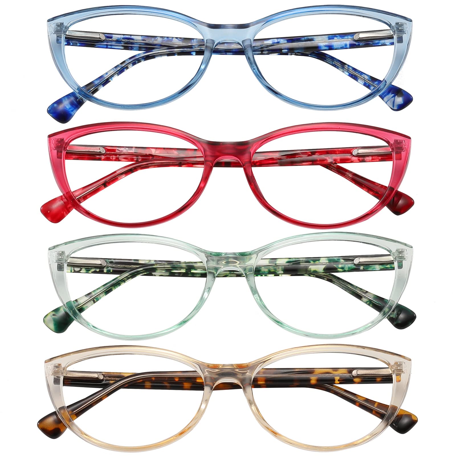 Przene 4 Pack Womens Cat Eye Reading Glasses for Women Blue Light Blocking Readers with Spring Hinge Multicolor-c2 1.0 x