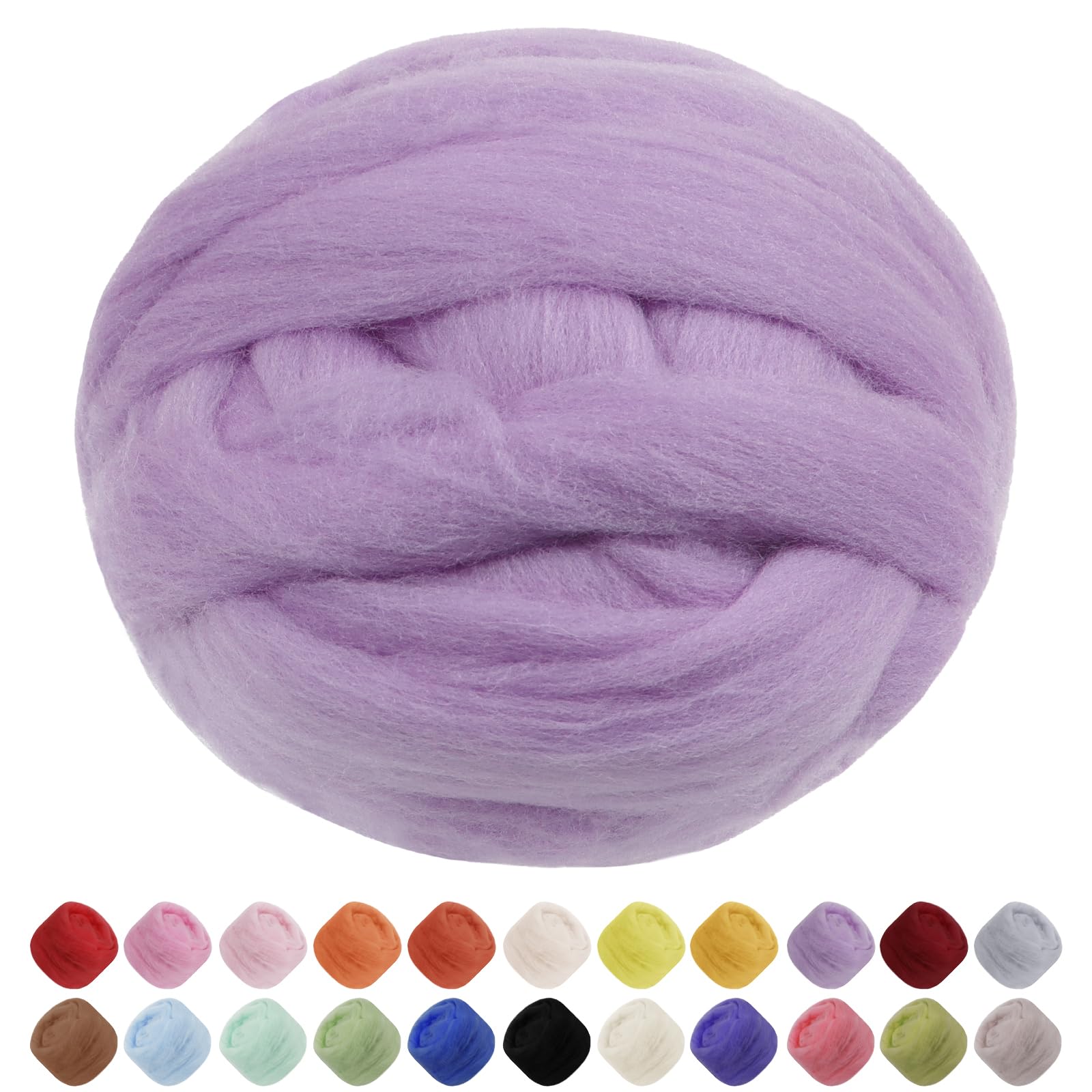 JeogYong Needle Felting Wool, 7.05oz Wool Roving Chunky Wool Yarn, Light Purple Wool Roving Yarn for Needle Felting, Wet Felting, Felting Projects, DIY Crafts