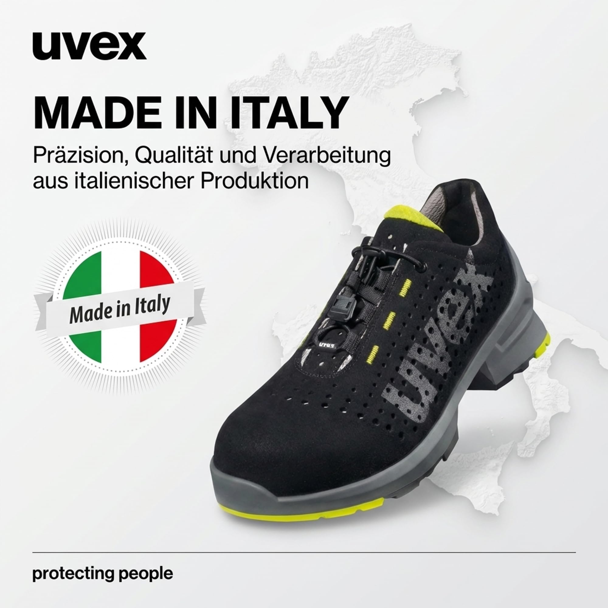 uvex 1 perforowane półbuty, buty ochronne S1 SRC, buty robocze dla kobiet i mężczyzn, czarne/limonkowe