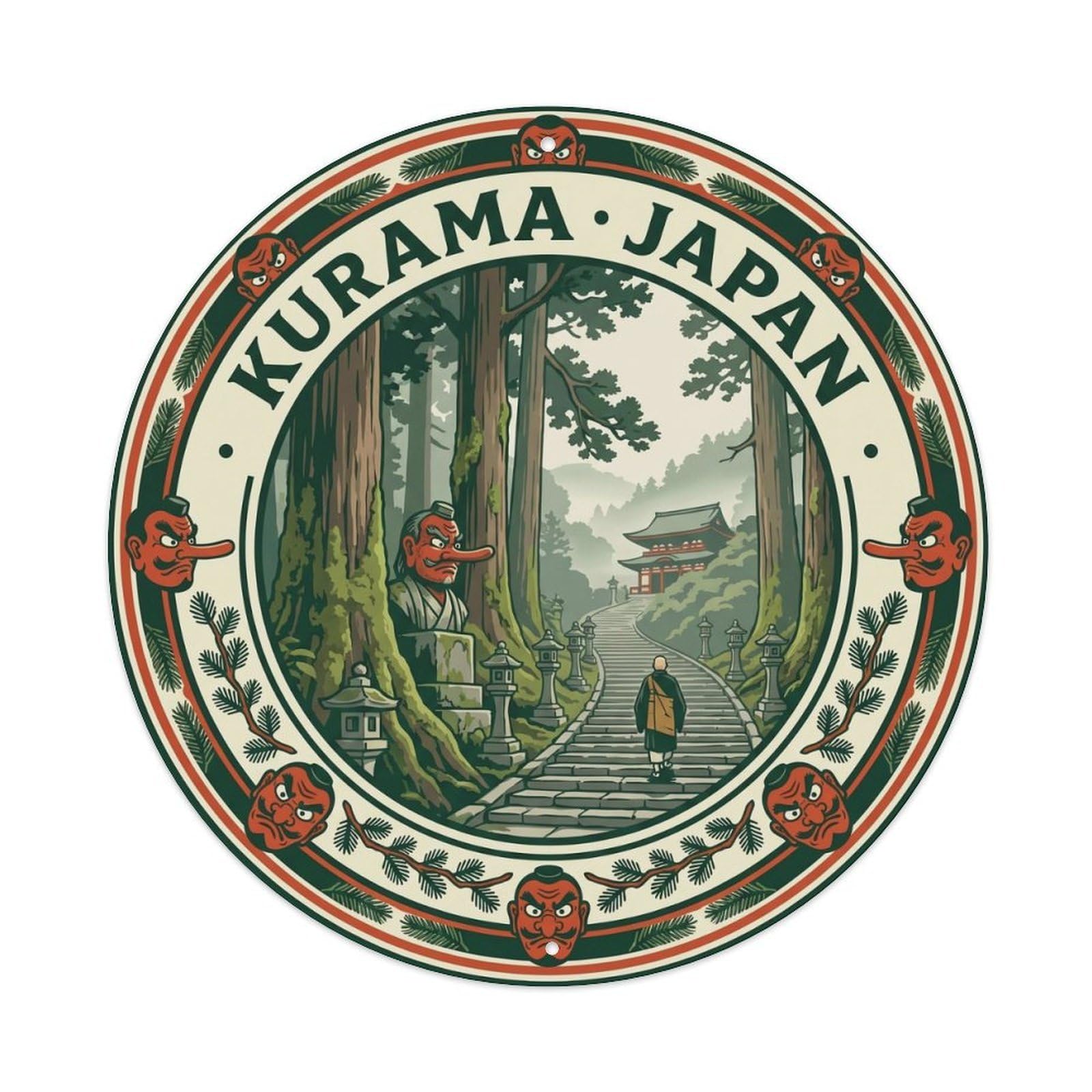 Kyoto Kurama Mountain Tengu Forest Spirit Botanical Metal Tin Sign