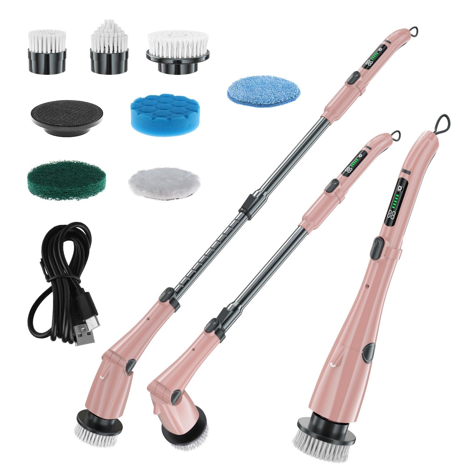 Fregadora Giratoria Eléctrica, Nuevo Cepillo De Limpieza Eléctrico Inalámbrico 2024 Con 7 Cabezales De Cepillo Reemplazables, Mango Extensible, Fregadora Eléctrica For Limpiar Ducha/baño/bañera/azulej