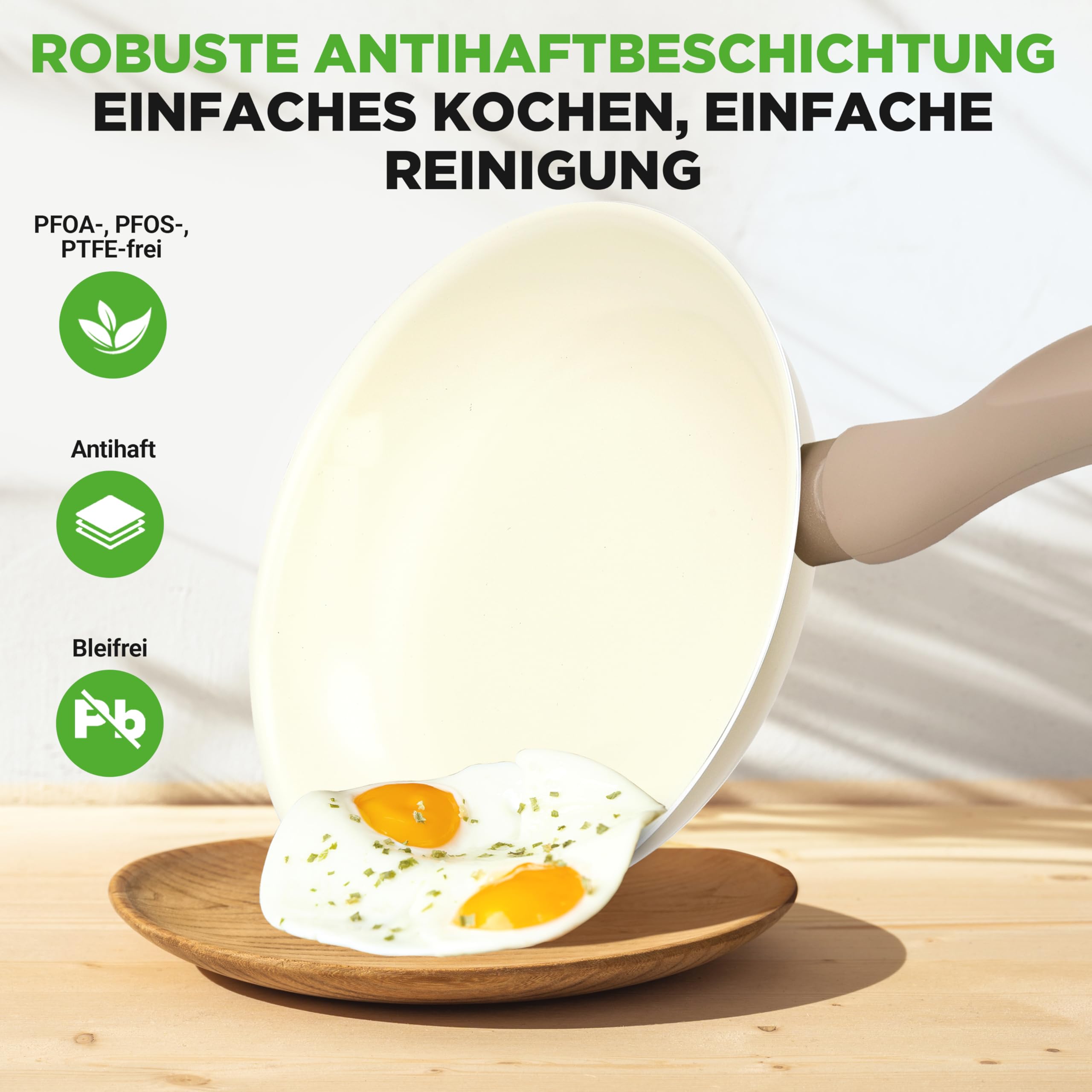 NutriChef Set mit 75 Antihaft-Pfannen und -Töpfen, Komplettes Set aus Keramik-Küchenutensilien mit Backzubehör, Messer-Set und Zubehör, fleckenbeständig, lebensmittelsicher, Creme/Braun