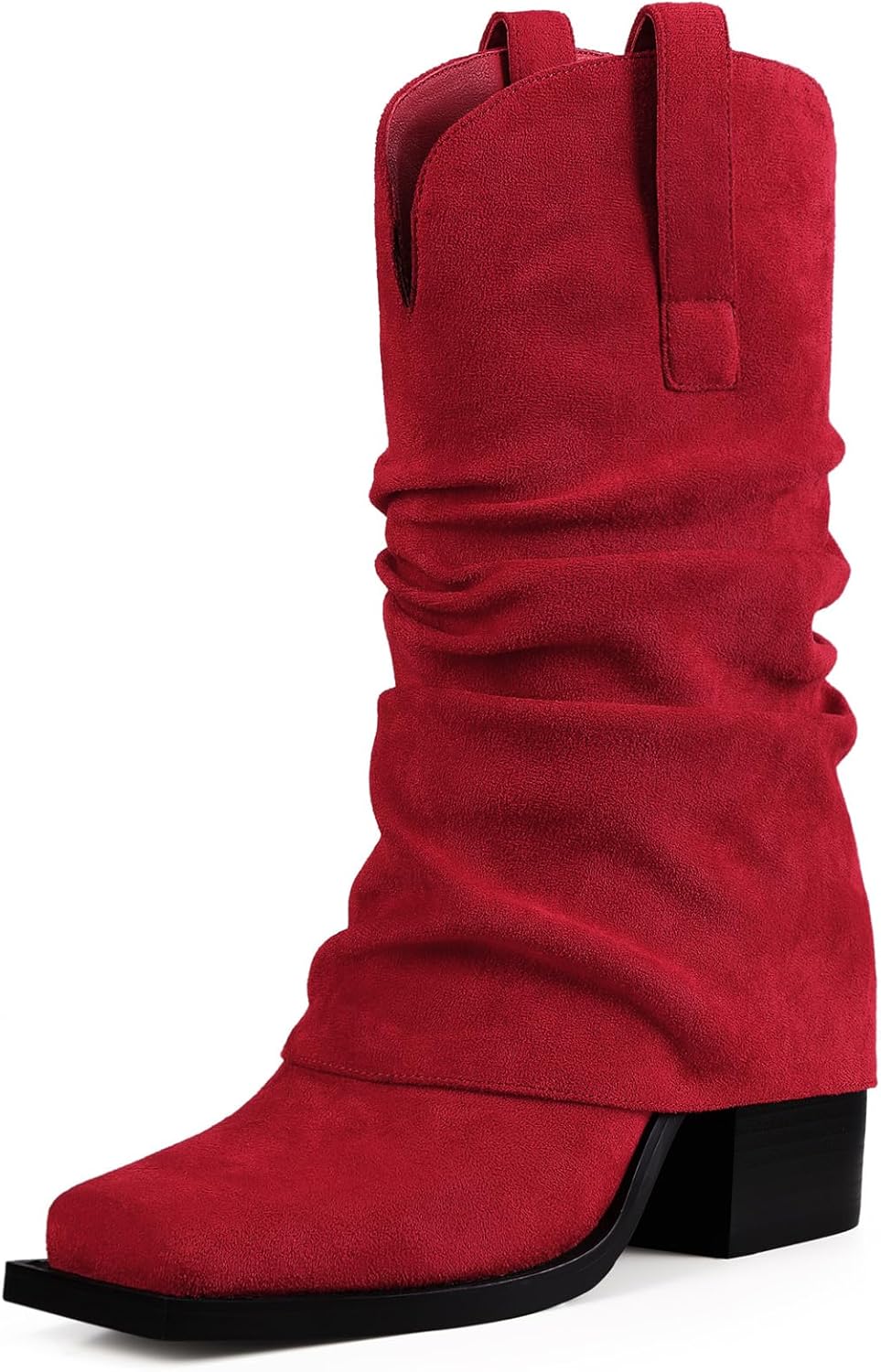 Cowboy Boots for Women Cowgirl Mid Calf Square Toe Fold Over Chunky... - Picture 49 of 56