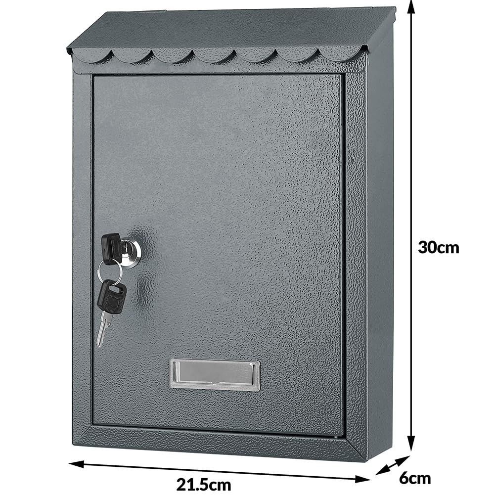 Bakaji Cassetta Postale da Parete in Acciaio Inox Buca Lettere per Posta da Esterno con Chiusura a Chiave (Grigio)