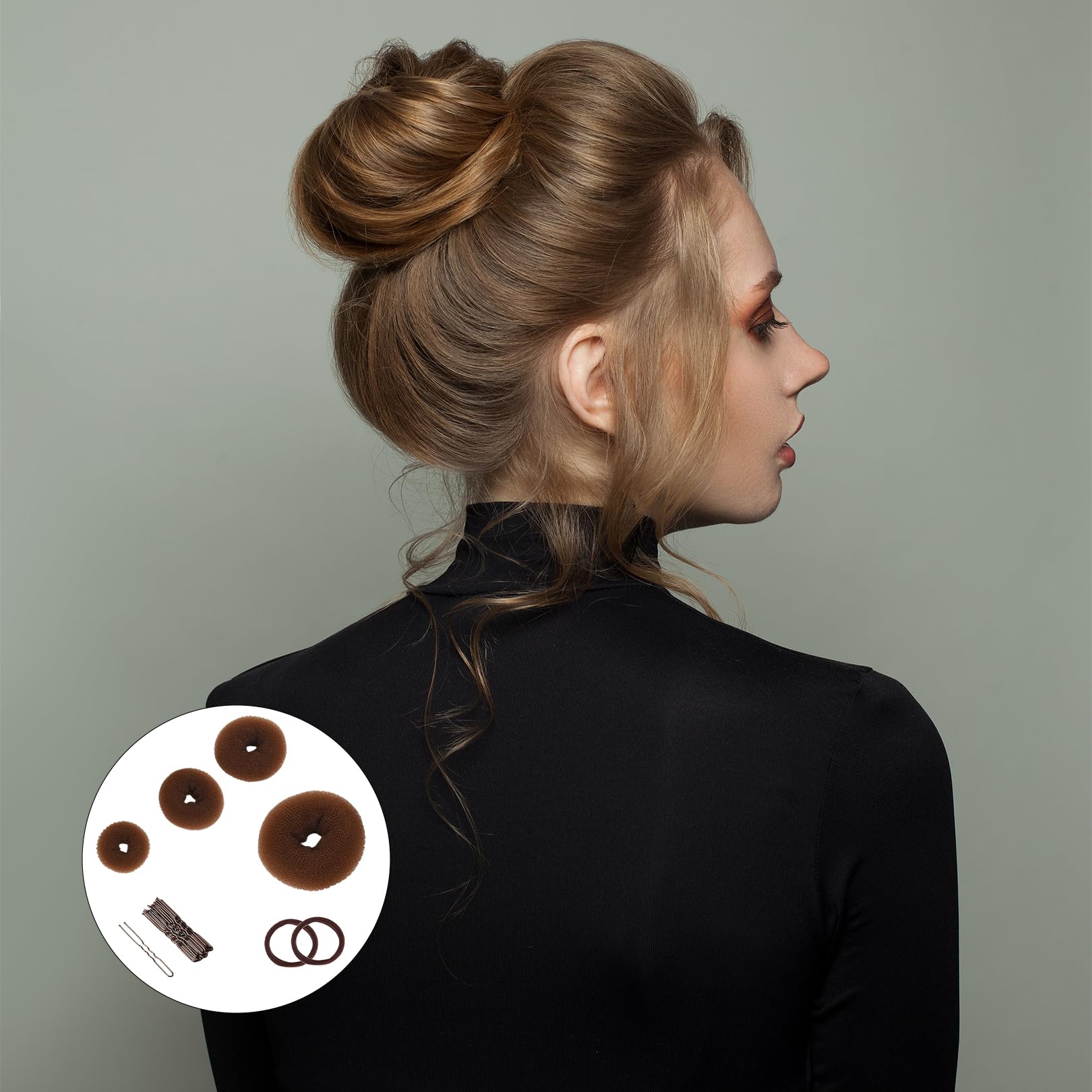 Ciambella per Chignon,4 Pezzi Retine per Capelli Chignon Facile per Capelli per Bambina e Donna,e 2 Elastici per Capelli,10 Clip a Forma di U per Acconciature Chignon per Ballerina e Danza