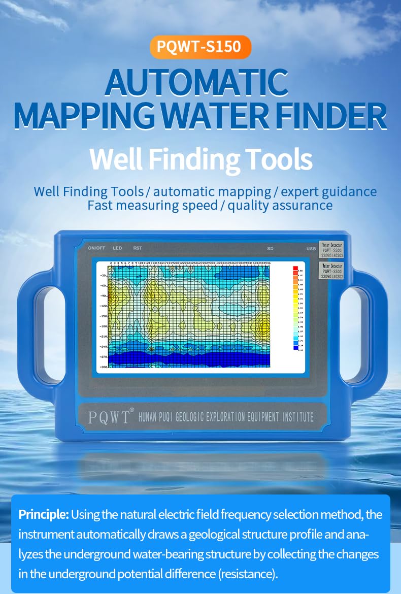 S150 Rilevatore d'acqua sotterraneo per strumento di prospezione geologica di perforazione di pozzi con funzione di mappatura automatica di profondità 150M per rilevamento e posizione delle acque