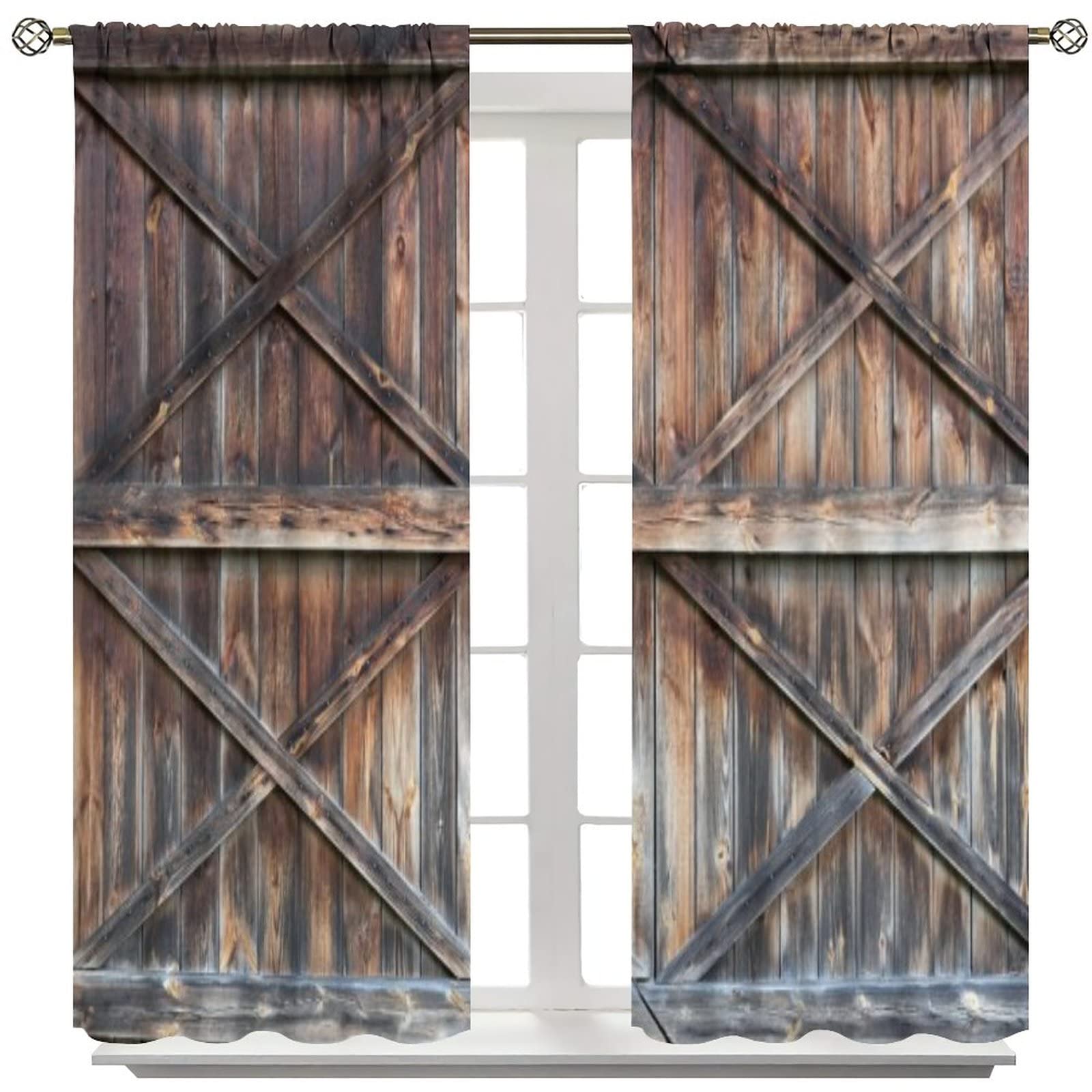 Vintage Wooden Door Curtains, Rustic Old Lodge Carbin Cottage Farmhouse Windows Door Curtain for Kitchen Bedroom Living Room Home Decroation 42x54in
